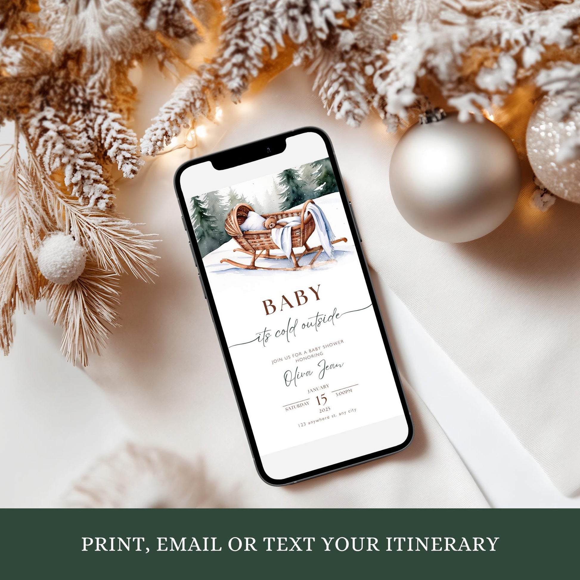 Baby Its Cold Outside Baby Shower Invitation - Winter Wonderland - Editable Template - Digital Download