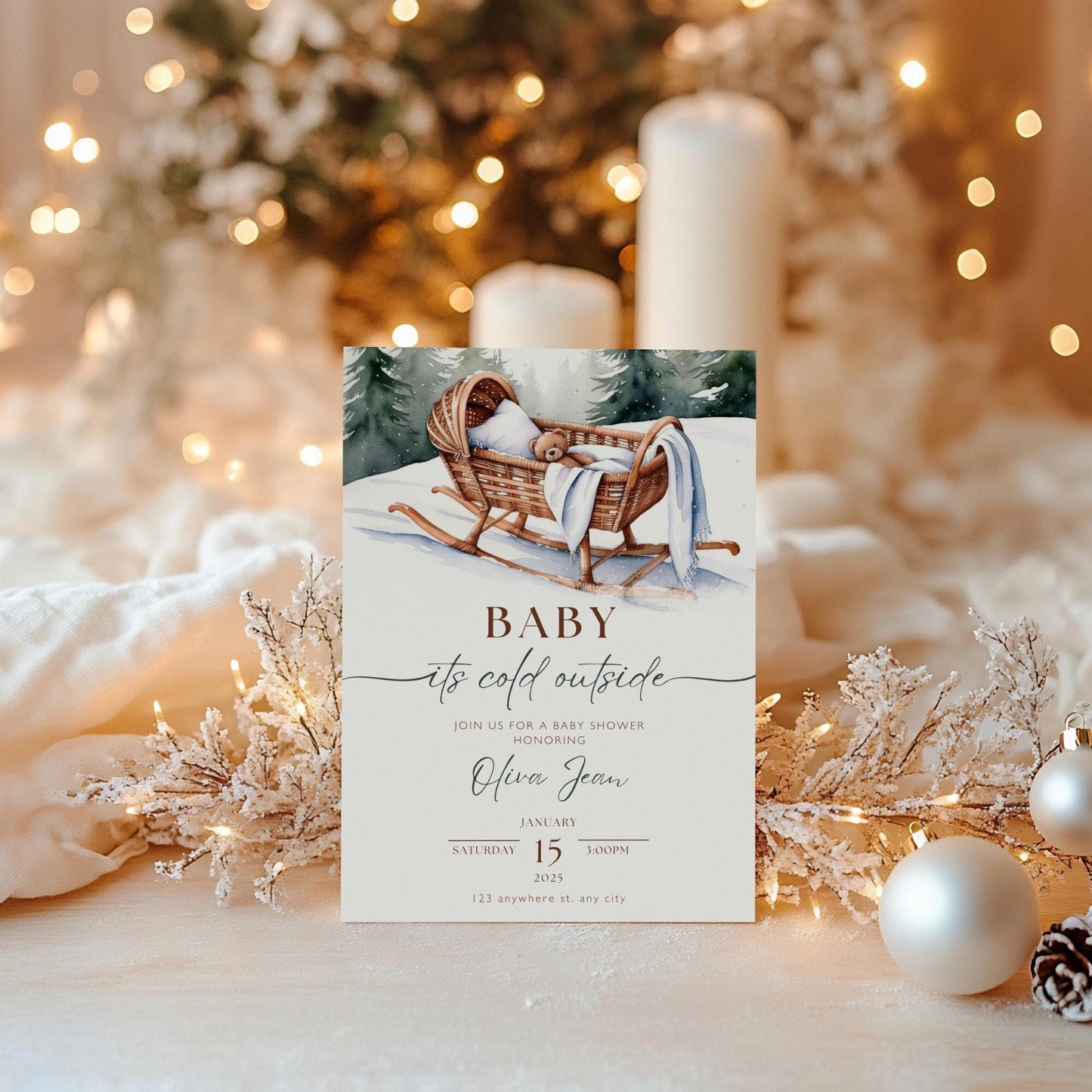 Editable Baby Its Cold Outside Baby Shower Invitation - Winter Baby Shower - Instant Download - Corjl Template