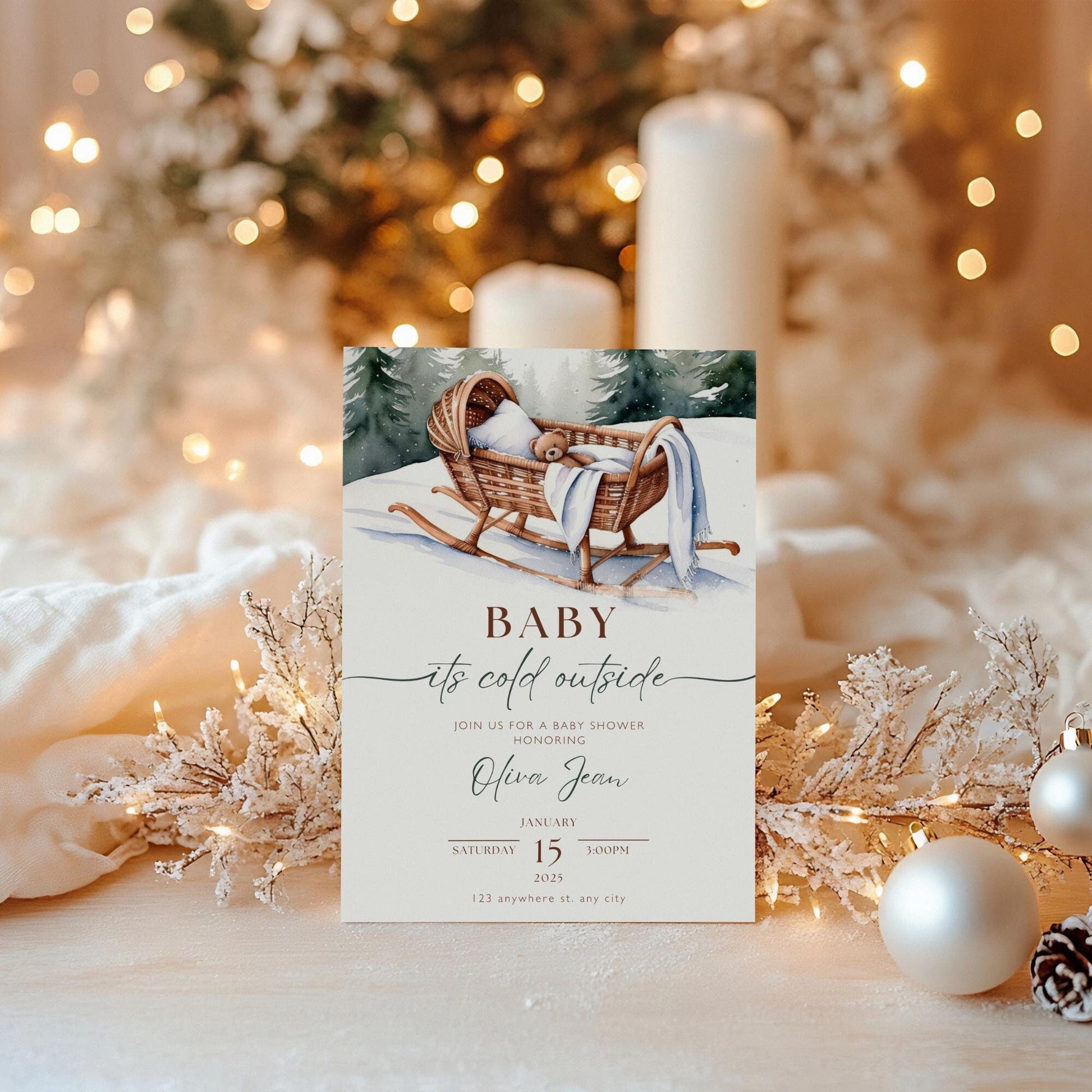 Editable Baby Its Cold Outside Baby Shower Invitation - Winter Baby Shower - Instant Download - Corjl Template