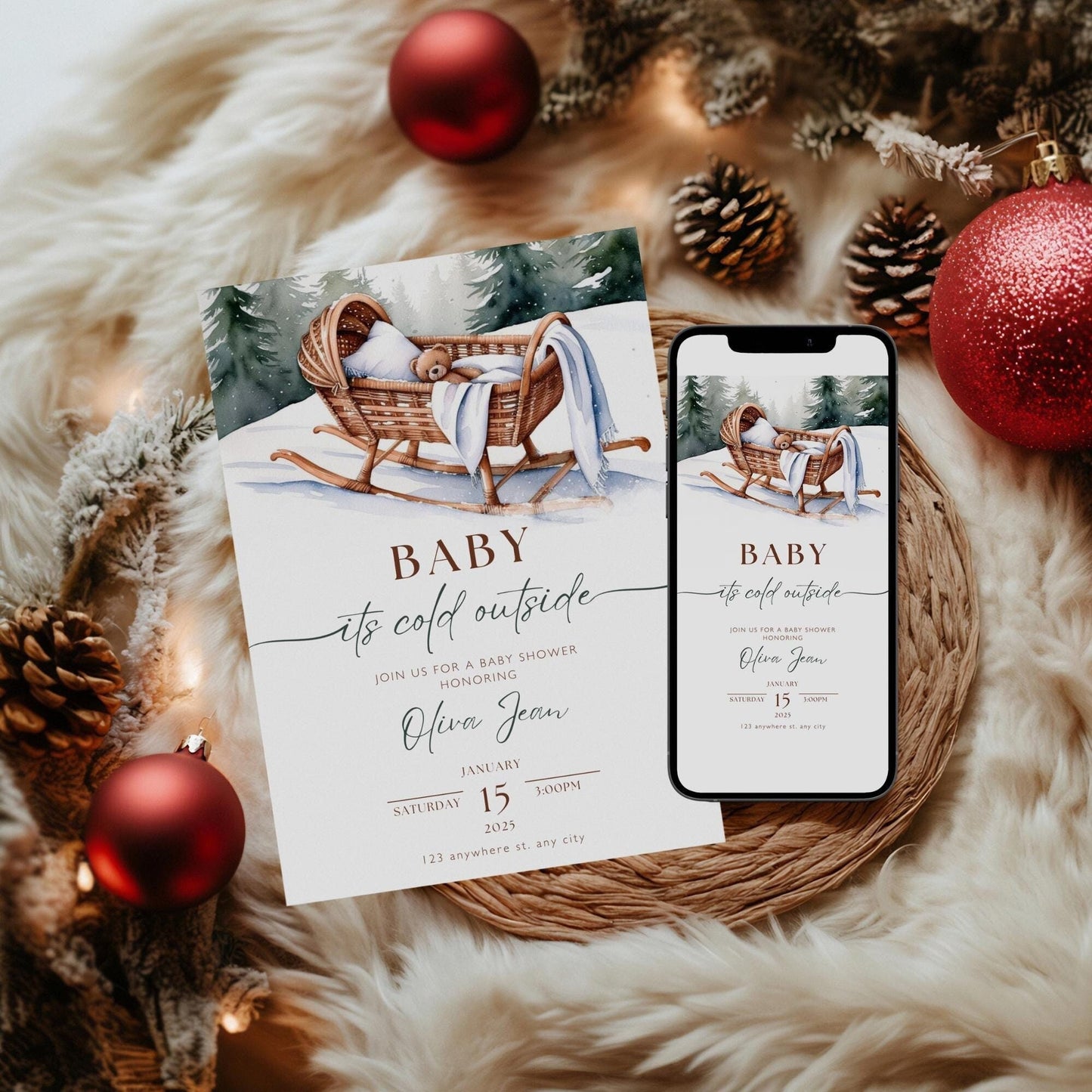 Baby Its Cold Outside Baby Shower Invitation - Snowflake Winter Invite - Diaper Raffle - Gift Tag Included