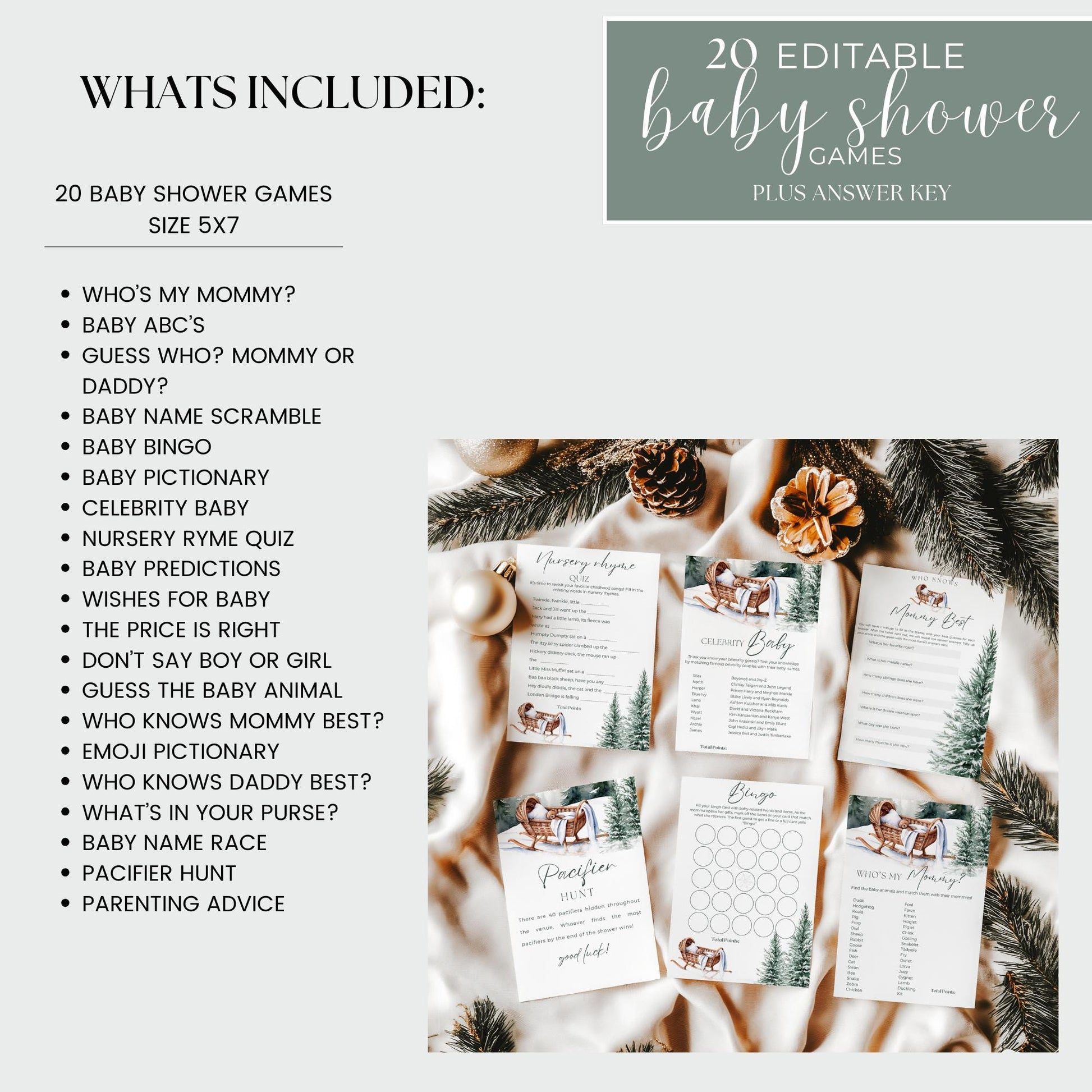 Winter Baby Shower Games Bundle - Editable Templates - Fun Activities for All Ages - Instant Download