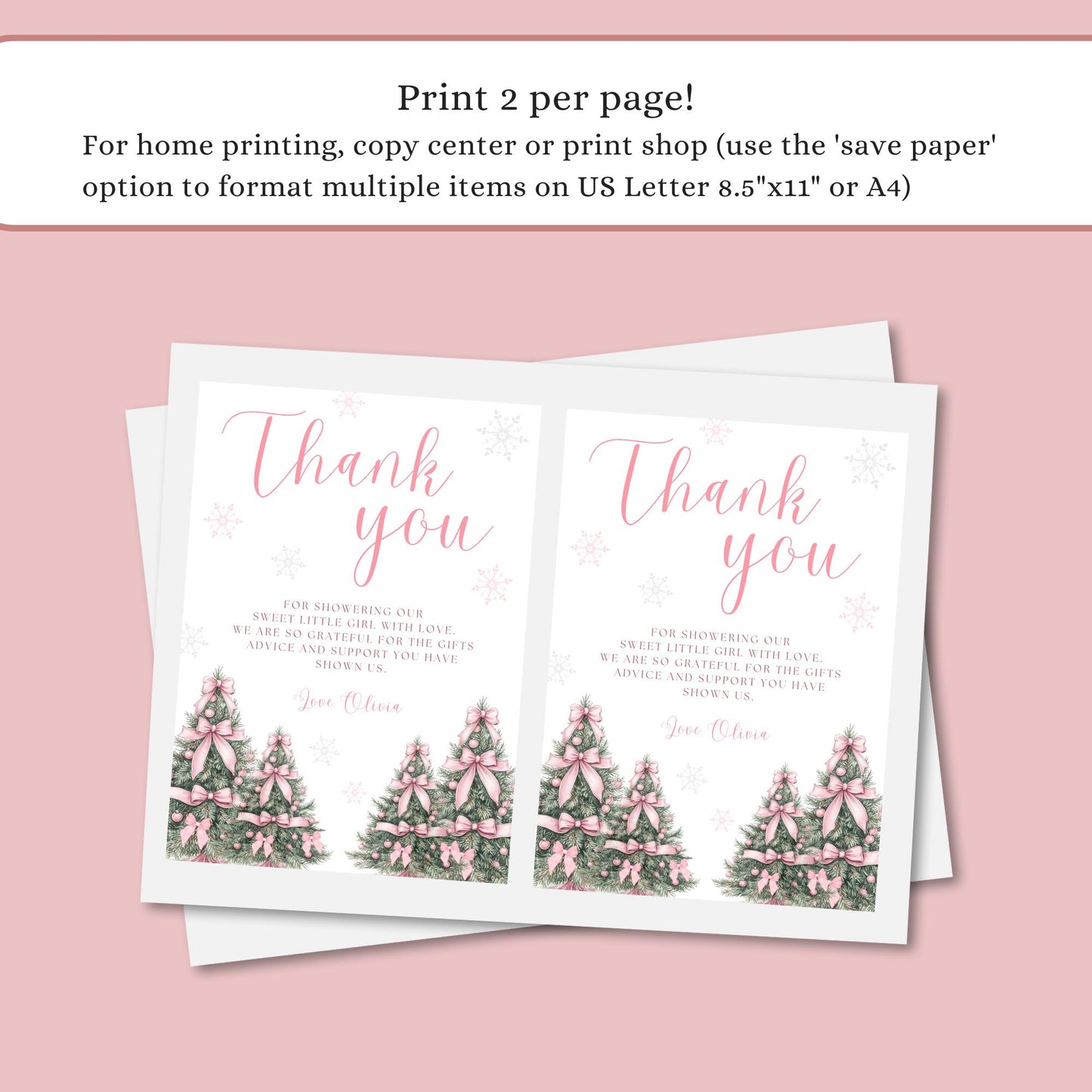 Pink Baby It's Cold Outside baby shower thank you card Winter Wonderland baby shower thank you tag A little snowflake on the way Favor tag