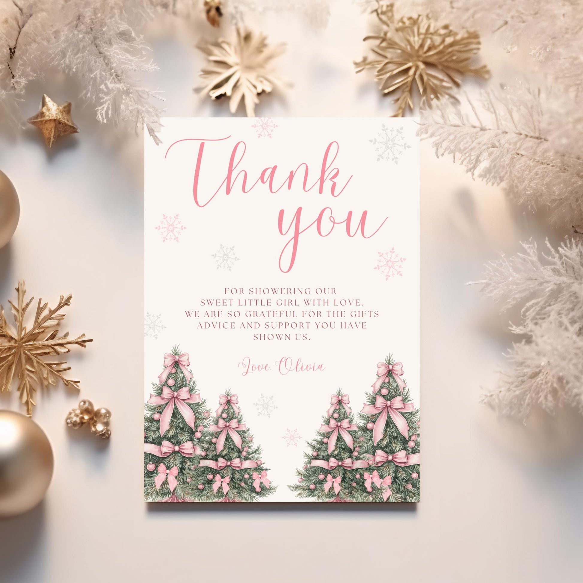 Pink Baby It's Cold Outside baby shower thank you card Winter Wonderland baby shower thank you tag A little snowflake on the way Favor tag