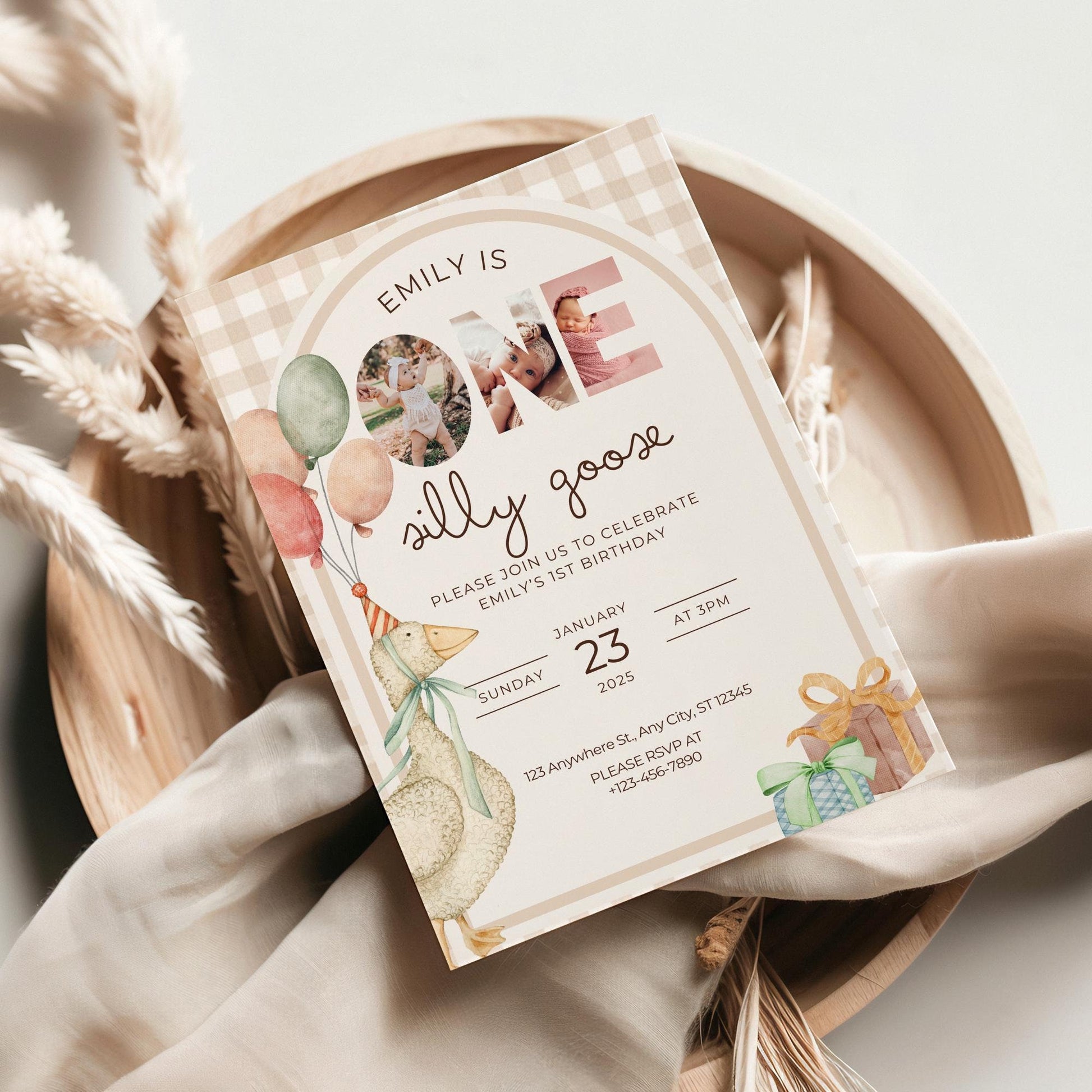 One Silly Goose Birthday Invite Gender Neutral First Birthday 1st Birthday Silly Goose Decor Editable  Invitation Nursery Rhyme Birthday