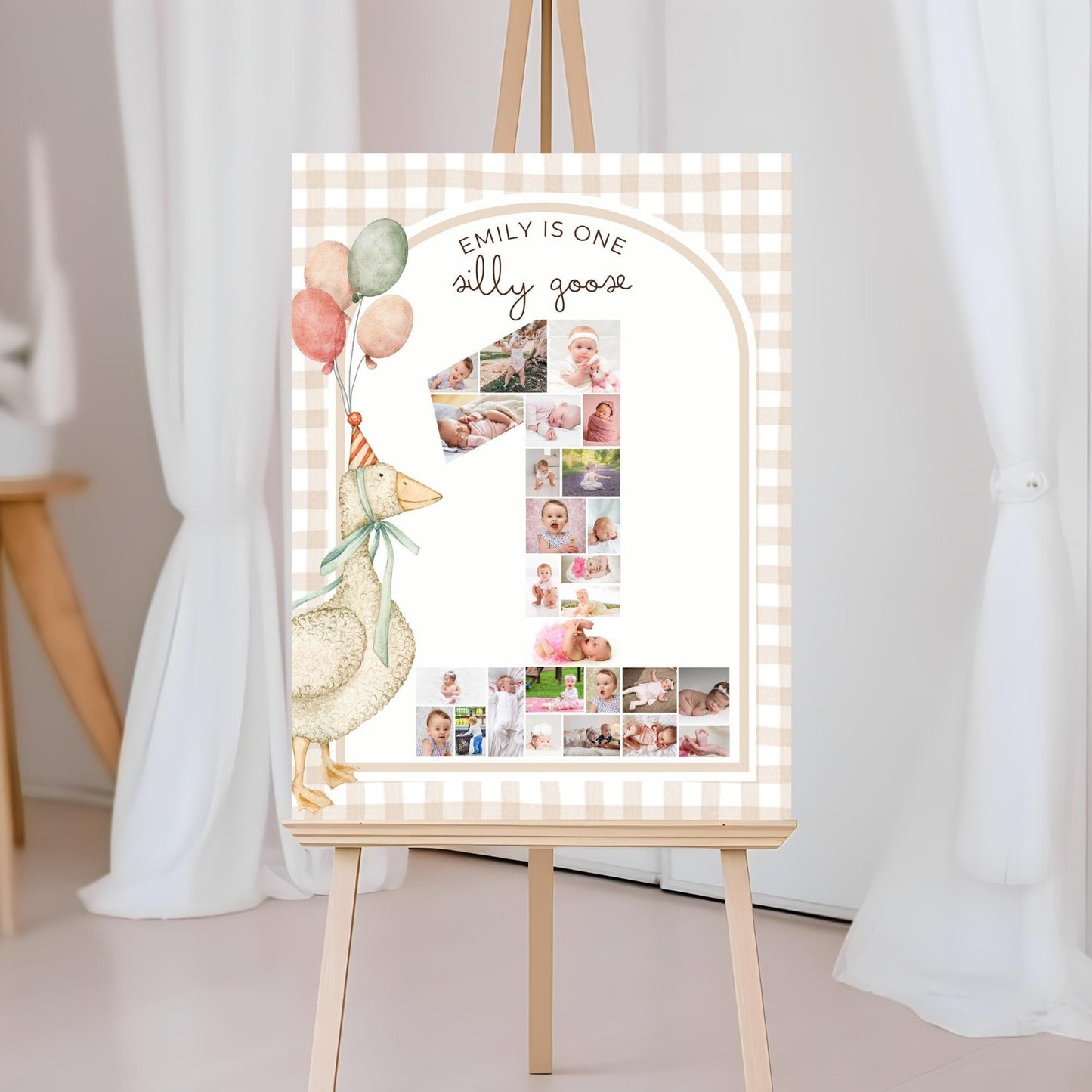 One Silly Goose Birthday Sign Photo Collage Editable Silly Goose Party Monthly Banner 1st Birthday Photo Banner Milestone photo sign