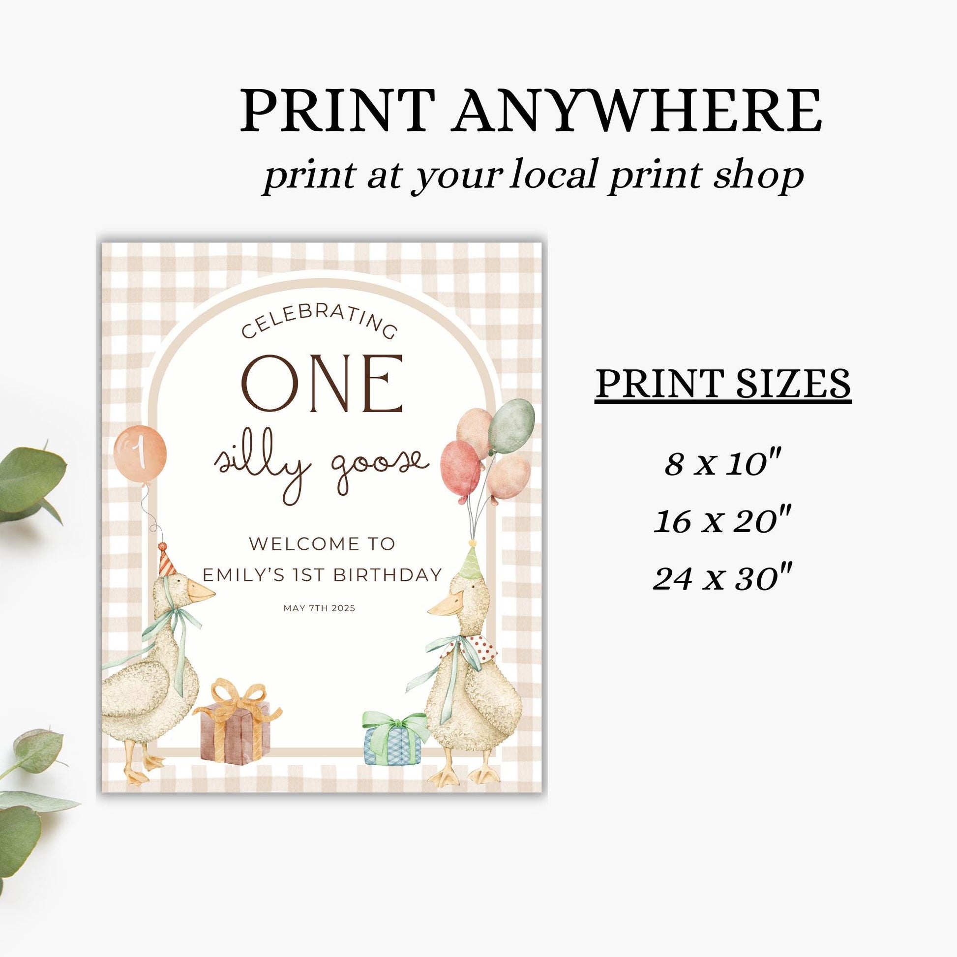 ONE silly goose birthday party welcome sign,first birthday party sign,1st birthday party decor,silly goose welcome sign,EDITABLE template
