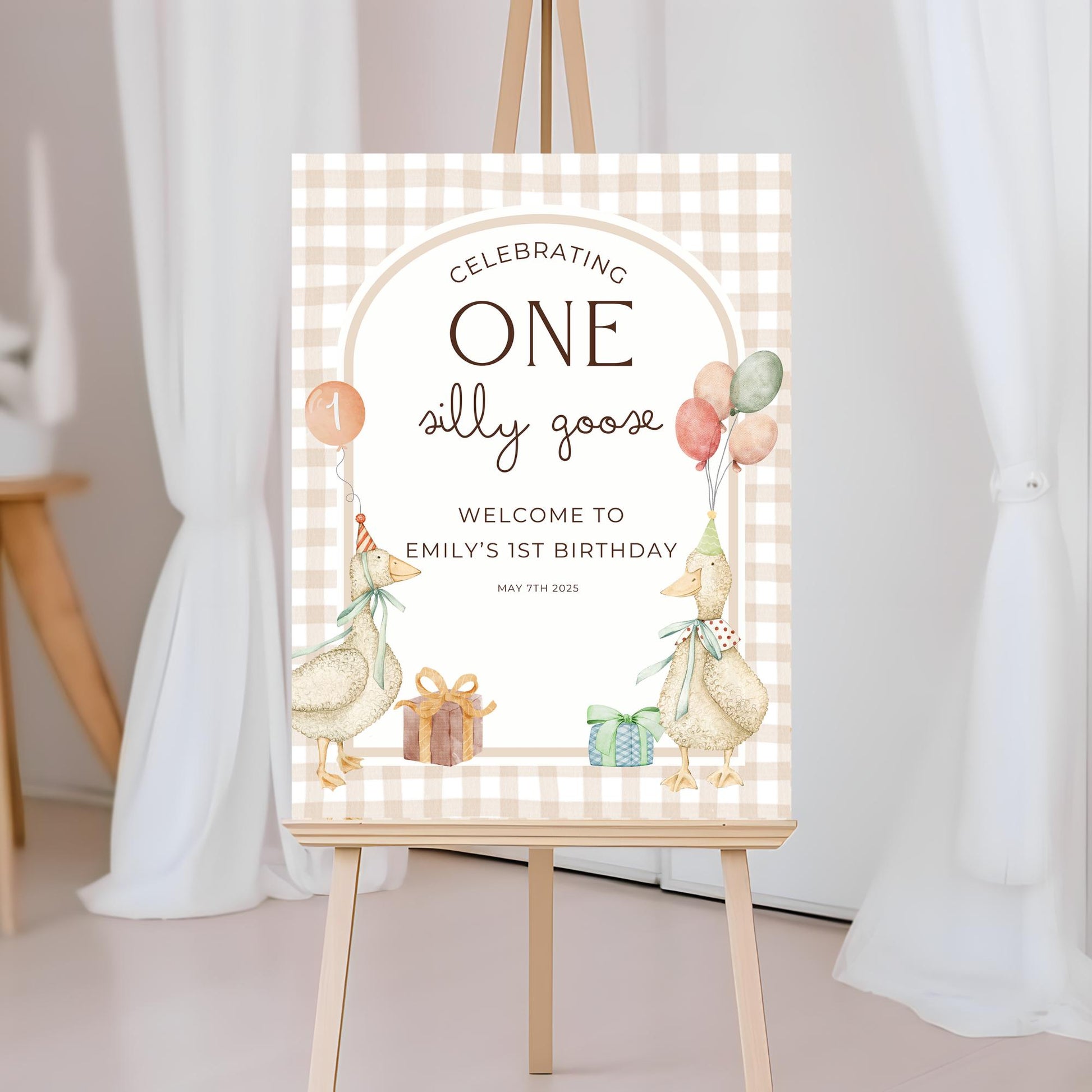 EDITABLE One Silly Goose Birthday Welcome Sign, Silly Goose Birthday Party Sign, Boy 1st Birthday Decoration, Printable Birthday Sign
