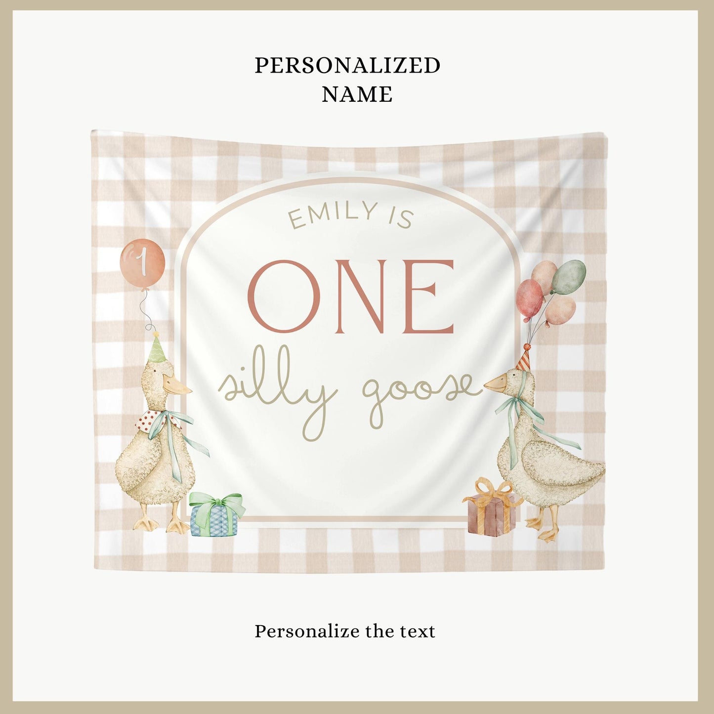 One Silly Goose Gender Neutral First Birthday Bundle, Silly Goose 1st Birthday Suite Natural Retro Theme Party Decor