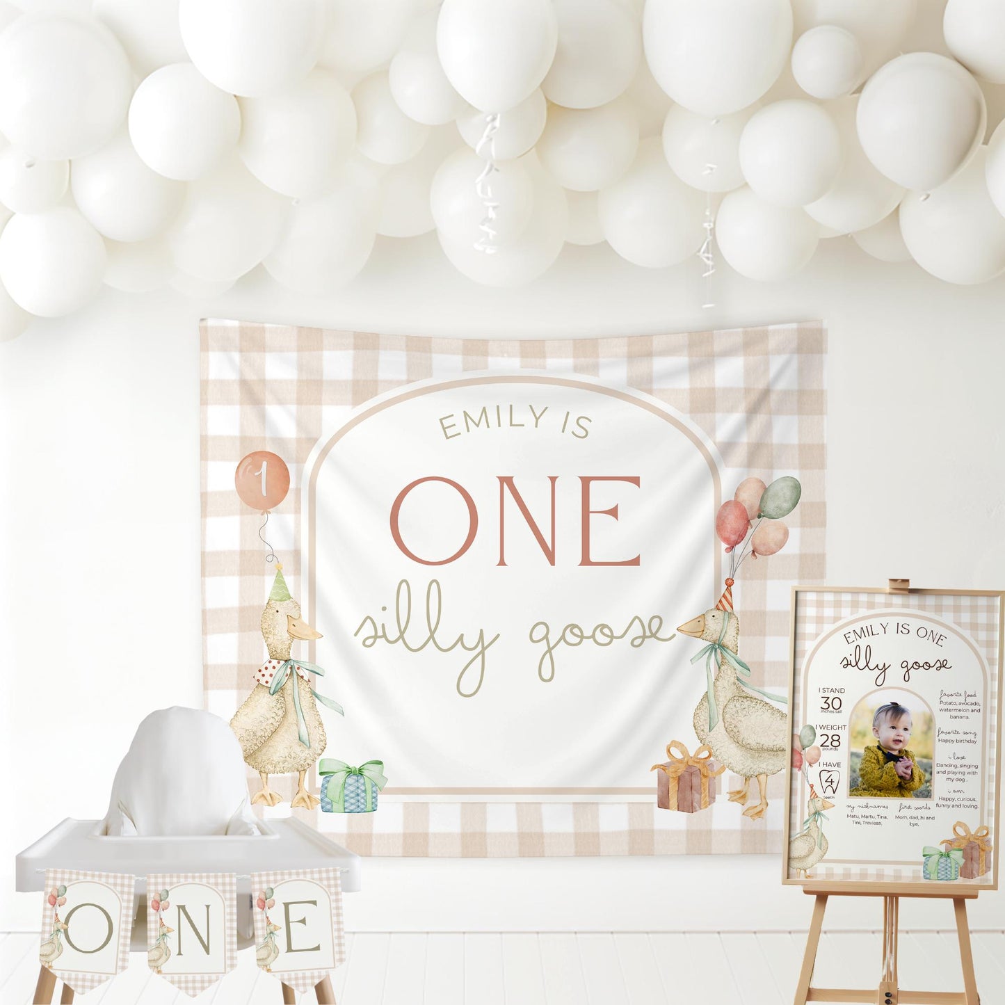 One Silly Goose Birthday Milestone Sign Editable Silly Goose Party Monthly Banner 1st Birthday Photo Banner Milestone photo sign