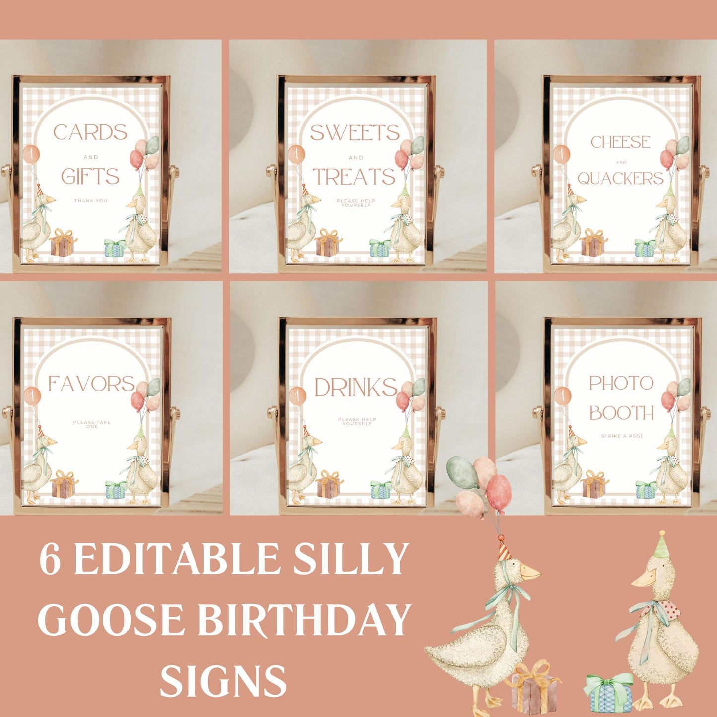 One Silly Goose Birthday Editable Sign Bundle Goose Themed first Birthday Premade signs One Silly Goose 1st birthday table signs
