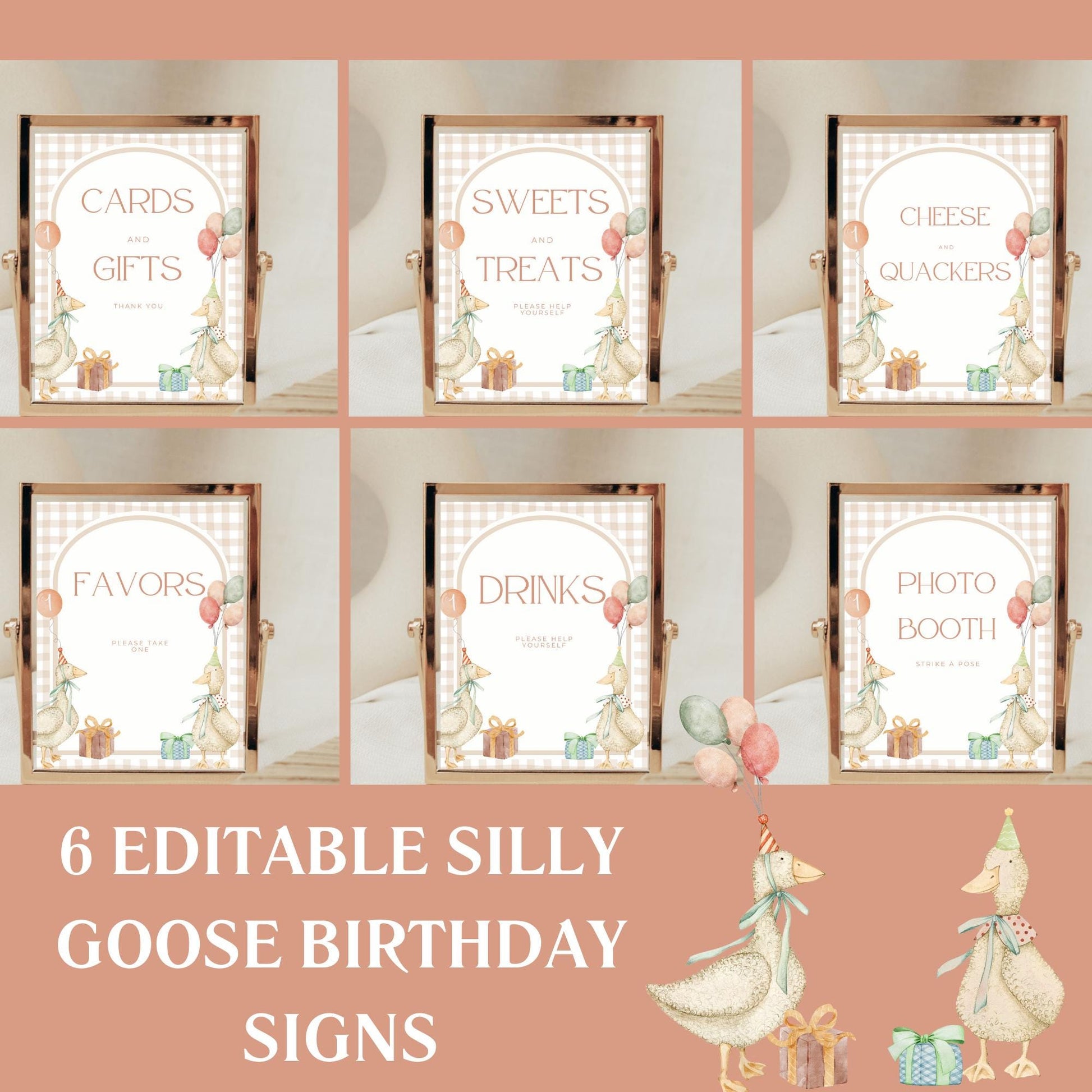 One Silly Goose Birthday Editable Sign Bundle Goose Themed first Birthday Premade signs One Silly Goose 1st birthday table signs