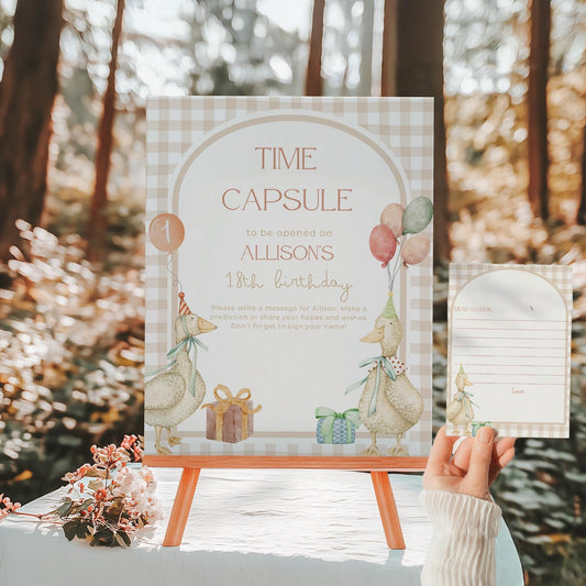 One Silly Goose Time Capsule Game for First Birthday, Boys Silly Goose Themed Time Capsule Sign & Card Natural Decor Printable Template