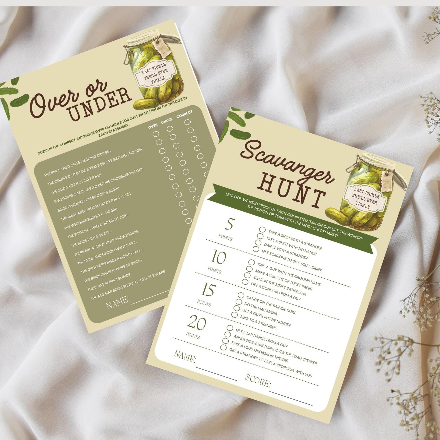 Last Pickle She'll ever Tickle Bachelorette Party Games Bundle Pickle Theme Party Editable Printable Game Bachelorette Drinking Game