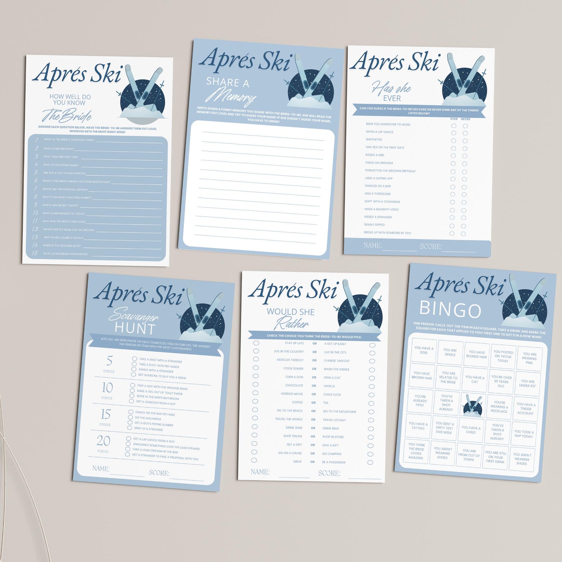 Apres Ski Bachelorette Party Games Bundle Bachelorette Games Package Editable Printable Games Bachelorette Drinking Games Winter Hen Party