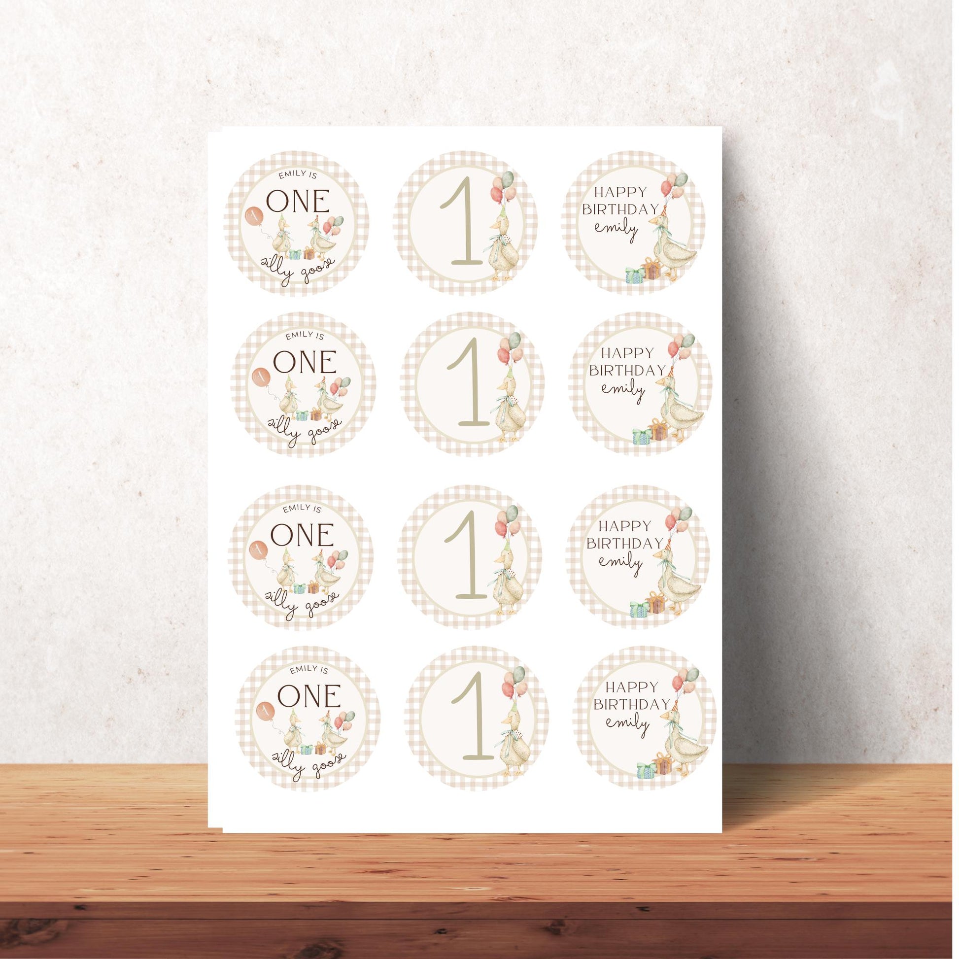One Silly Goose Birthday Party Cupcake Toppers Editable Cake topper Goose themed Party Silly Goose First 1st Birthday Party Gender Neutral