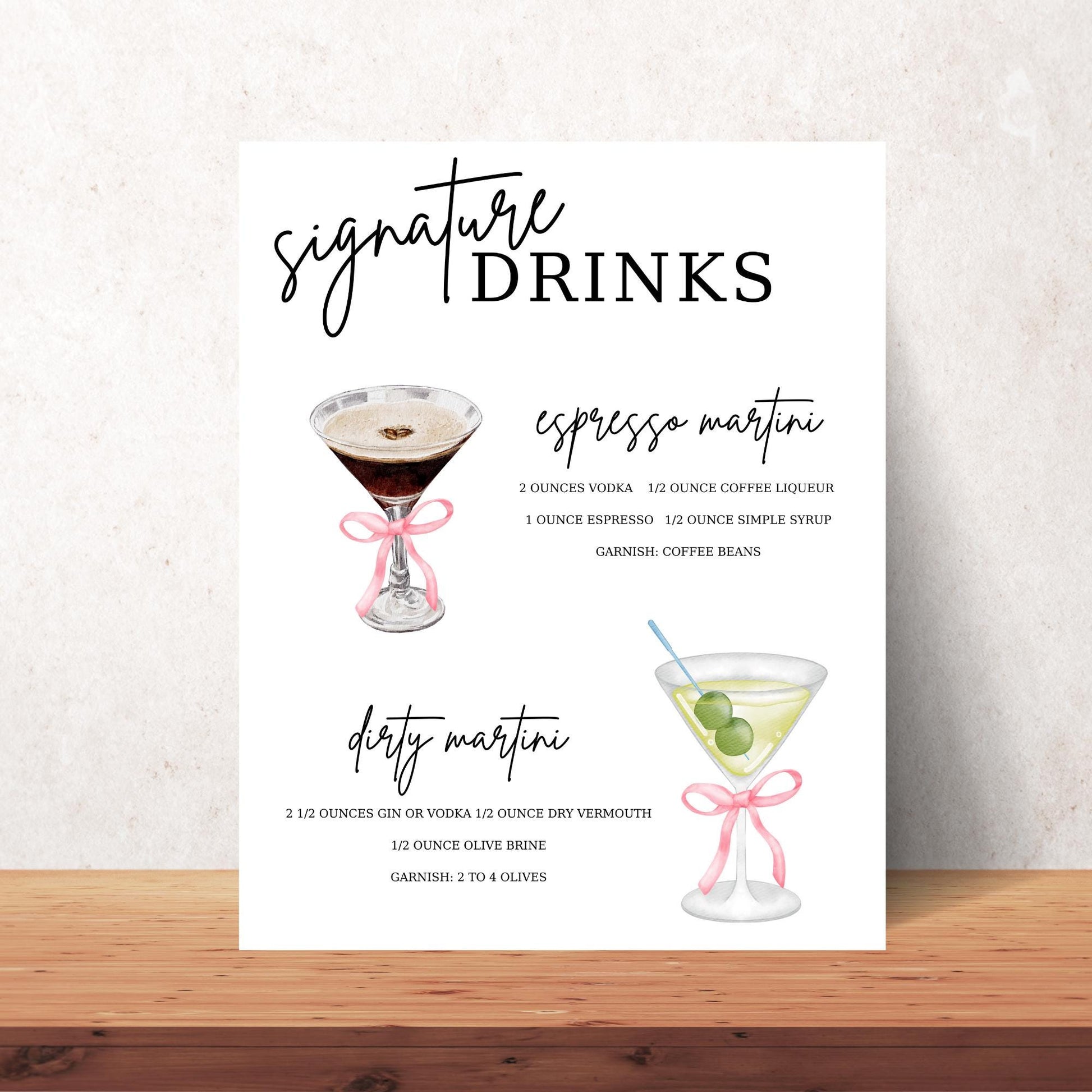 Signature Drink Menu Template - Martini Bar Sign - Editable Wedding Decor - Instant Download
