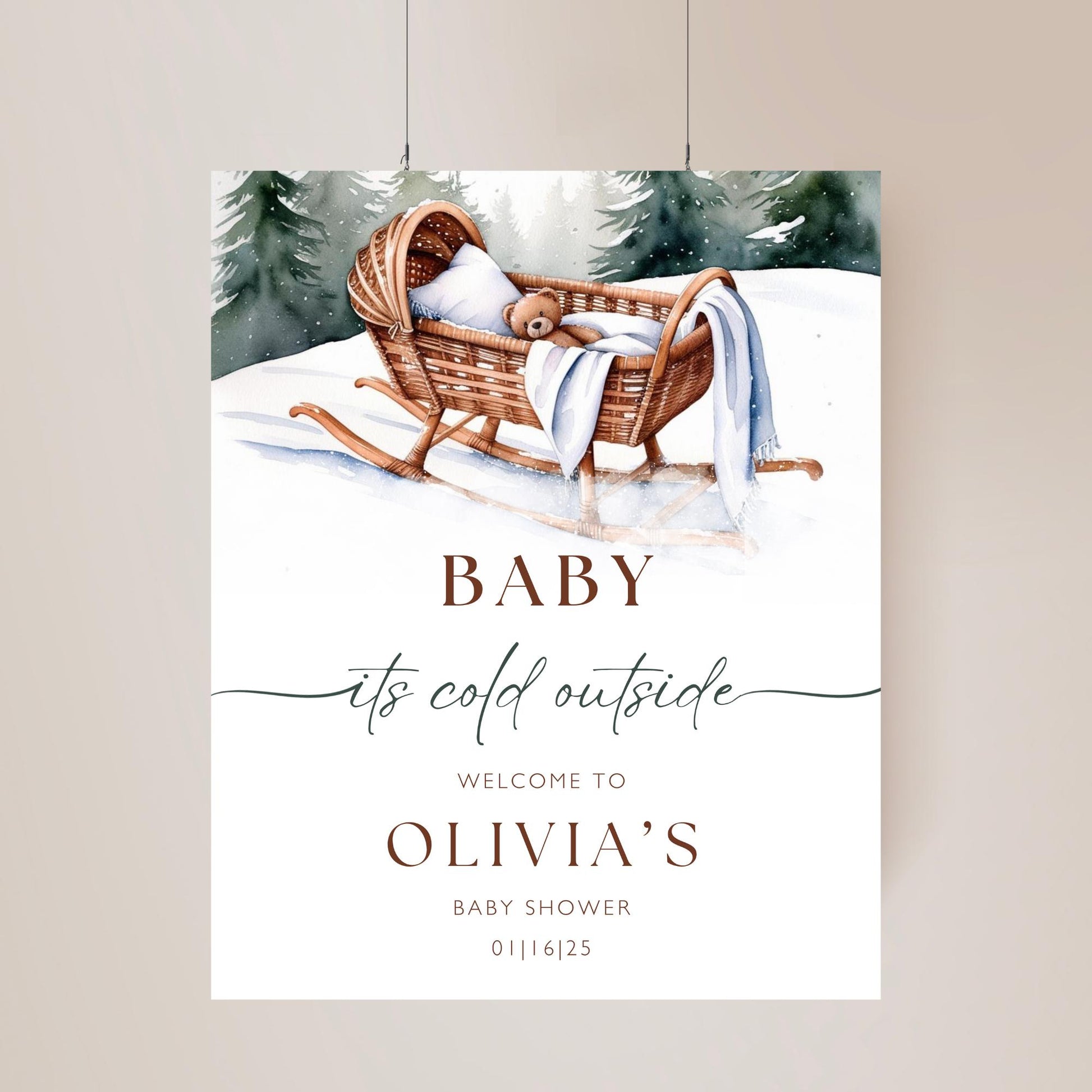 Baby its Cold Outside Baby Shower Welcome Sign Christmas Baby Shower Poster Winter Wonderland Baby Shower Sign Winter Teddy Bear