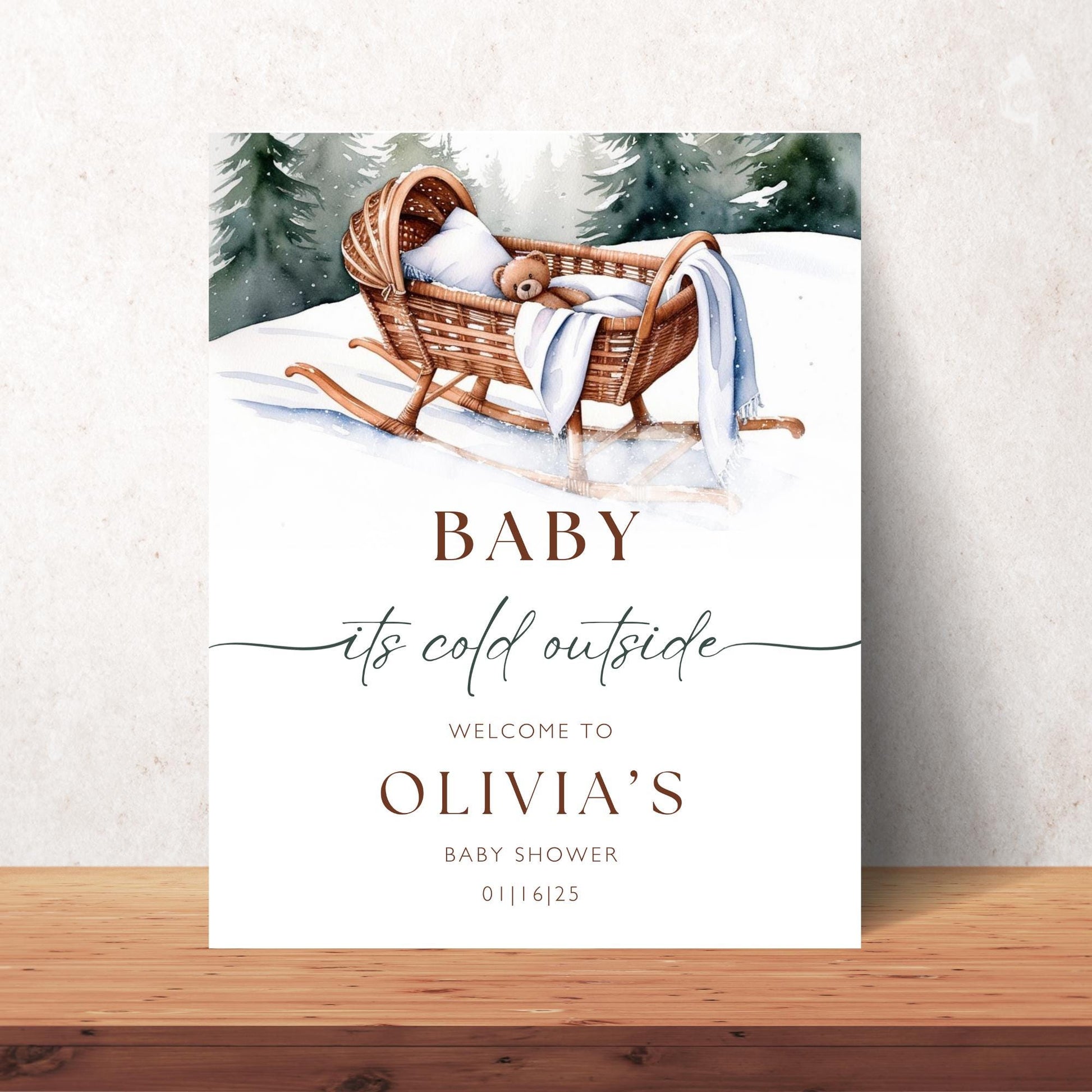 Baby its Cold Outside Baby Shower Welcome Sign Christmas Baby Shower Poster Winter Wonderland Baby Shower Sign Winter Teddy Bear