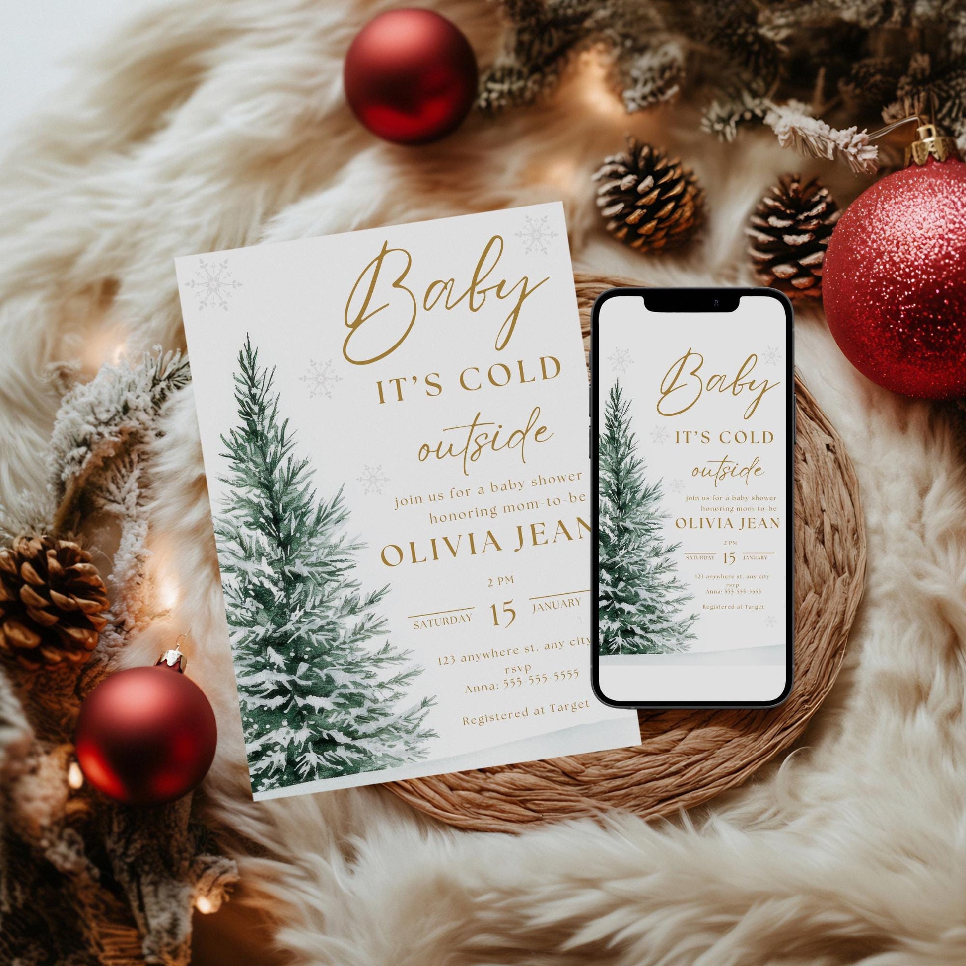 Editable Baby Its Cold Outside Baby Shower Invitation - Winter Baby Shower - Instant Download - Canva Template