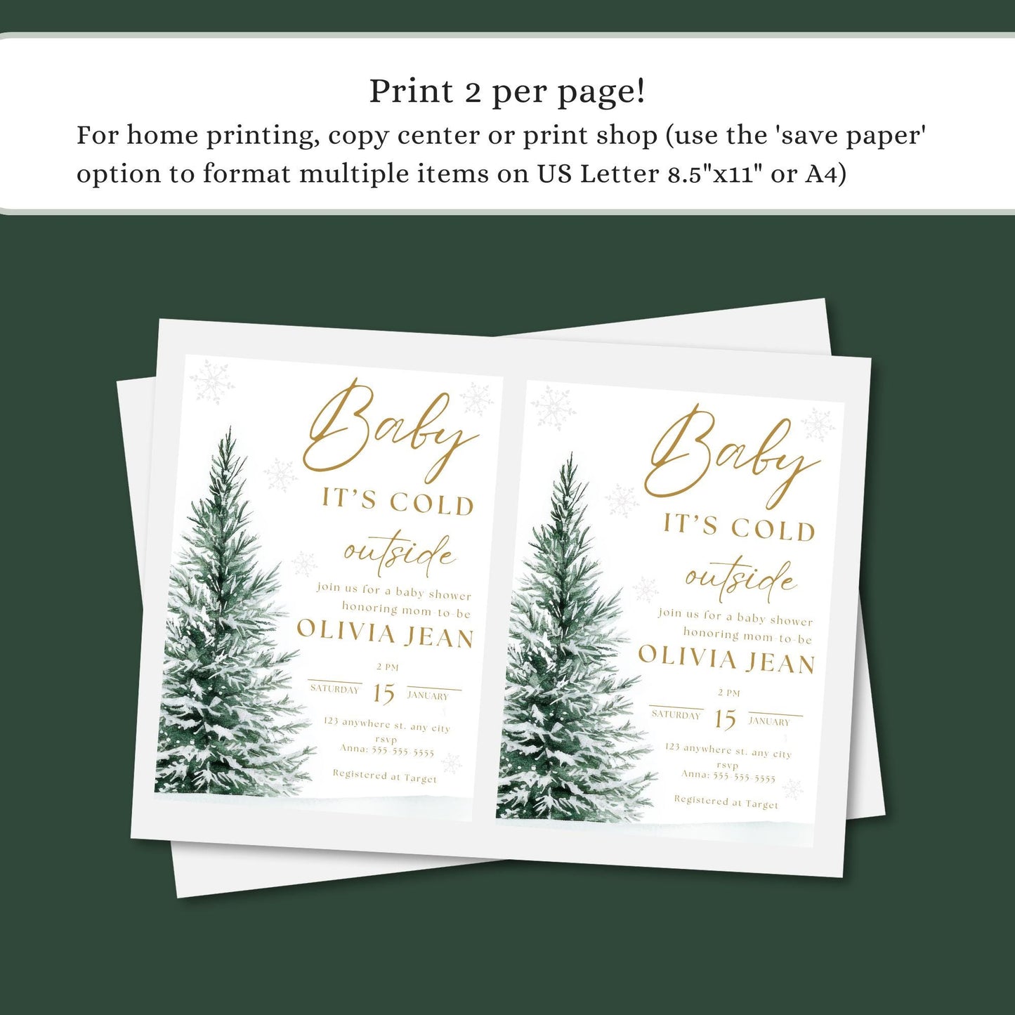 Baby Its Cold Outside Baby Shower Invitation - Winter Baby Shower - Printable Invite - Snowflake Design