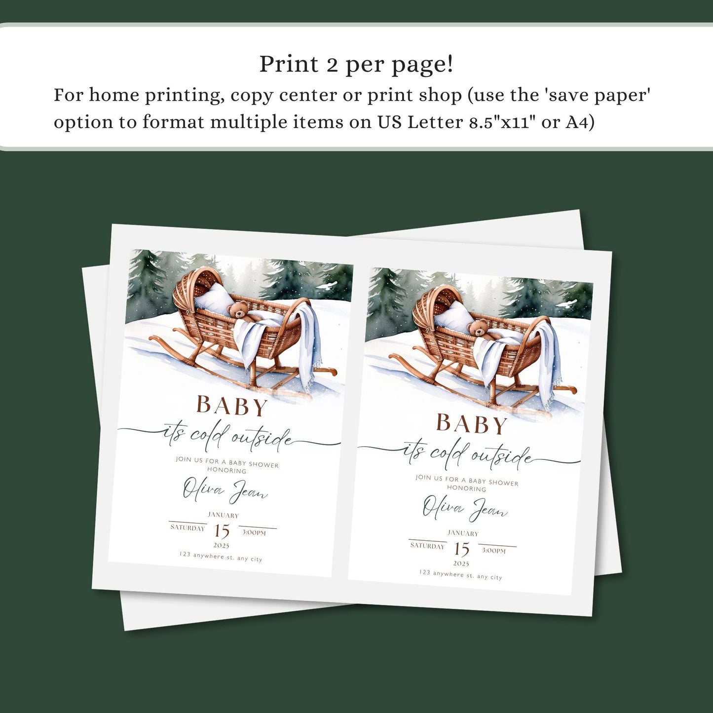 Winter Baby Shower, Baby Shower Invite, Its Cold Outside, Snowflake Invite, Invitation Template, Winter Wonderland, Boy Baby Shower, Girl Baby Shower, Outside Baby Shower, Instant Download, Baby It'S Cold, Christmas Invite, Printable Invitation