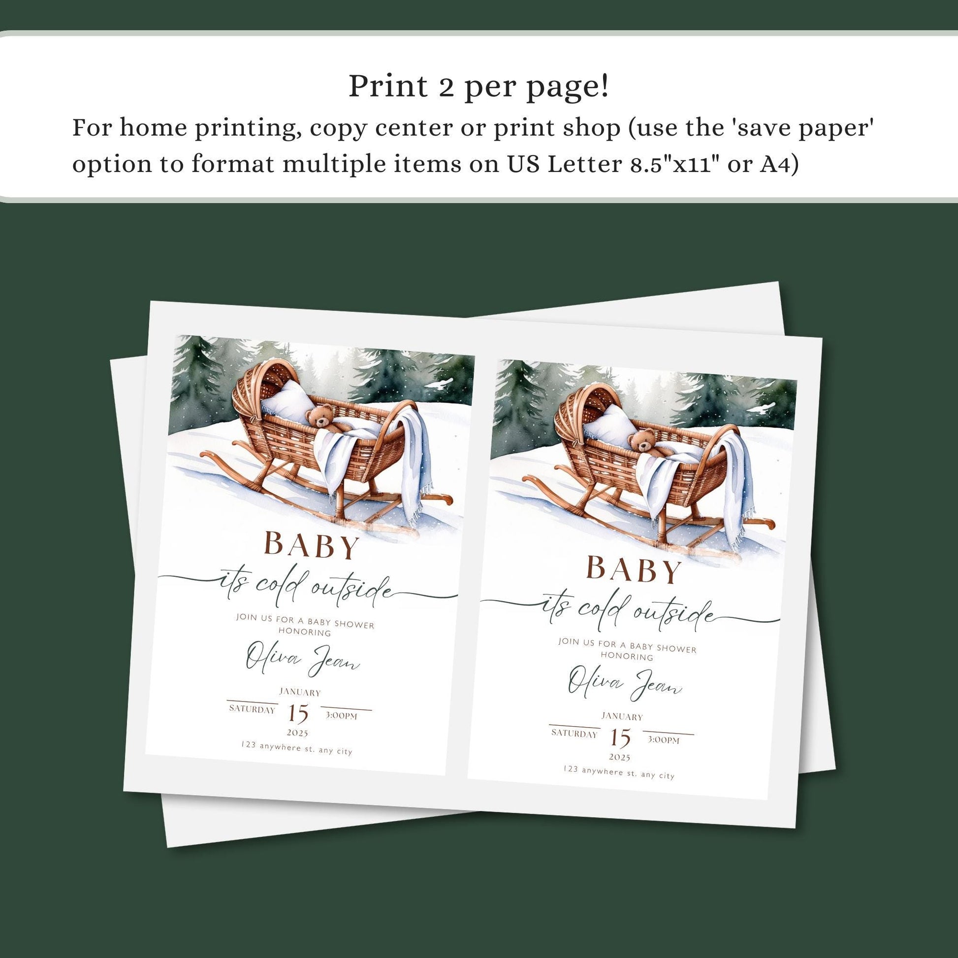 Winter Baby Shower, Baby Shower Invite, Its Cold Outside, Snowflake Invite, Invitation Template, Winter Wonderland, Boy Baby Shower, Girl Baby Shower, Outside Baby Shower, Instant Download, Baby It'S Cold, Christmas Invite, Printable Invitation