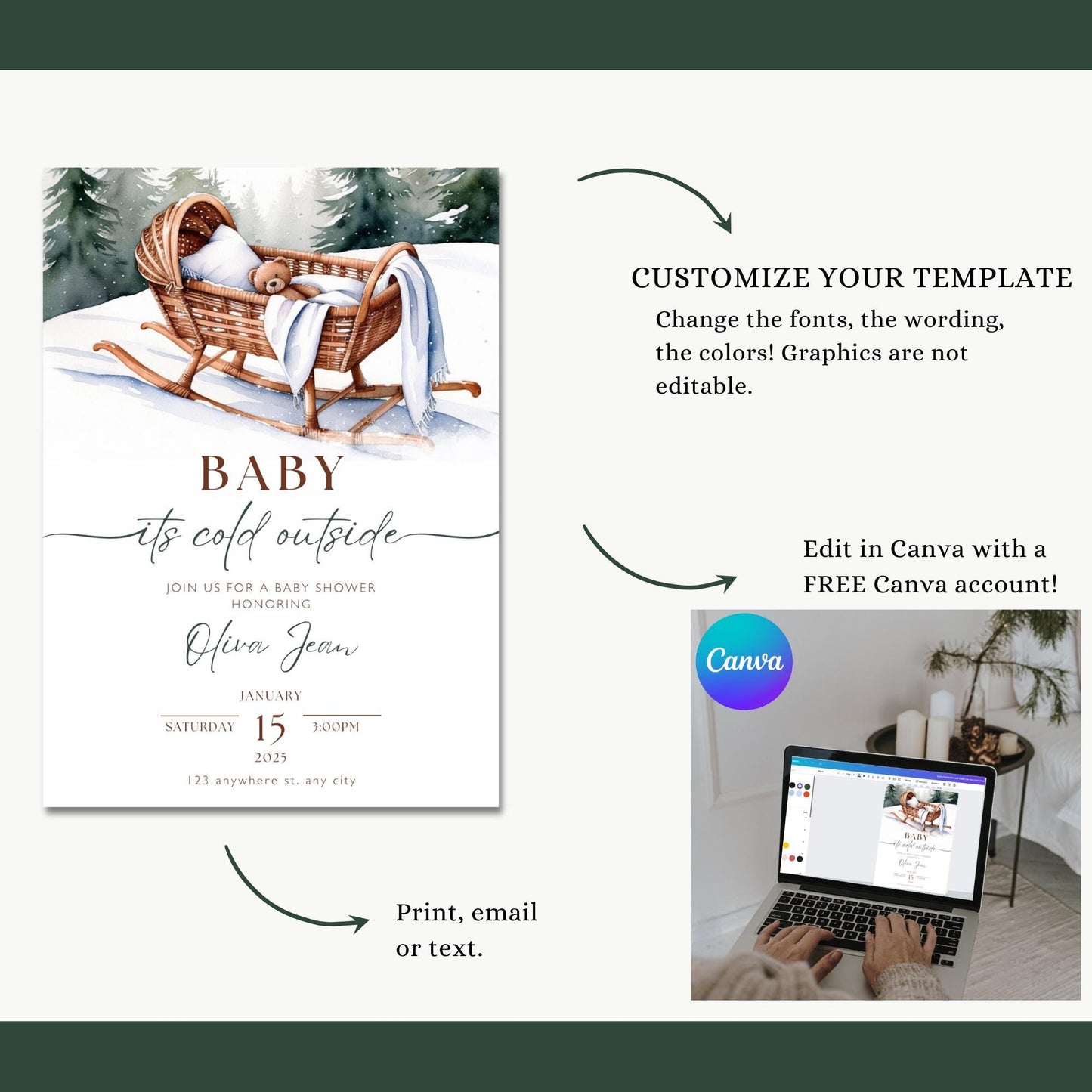 Editable Baby Its Cold Outside Baby Shower Invitation - Gender Neutral - Winter Baby Sprinkle - Instant Download