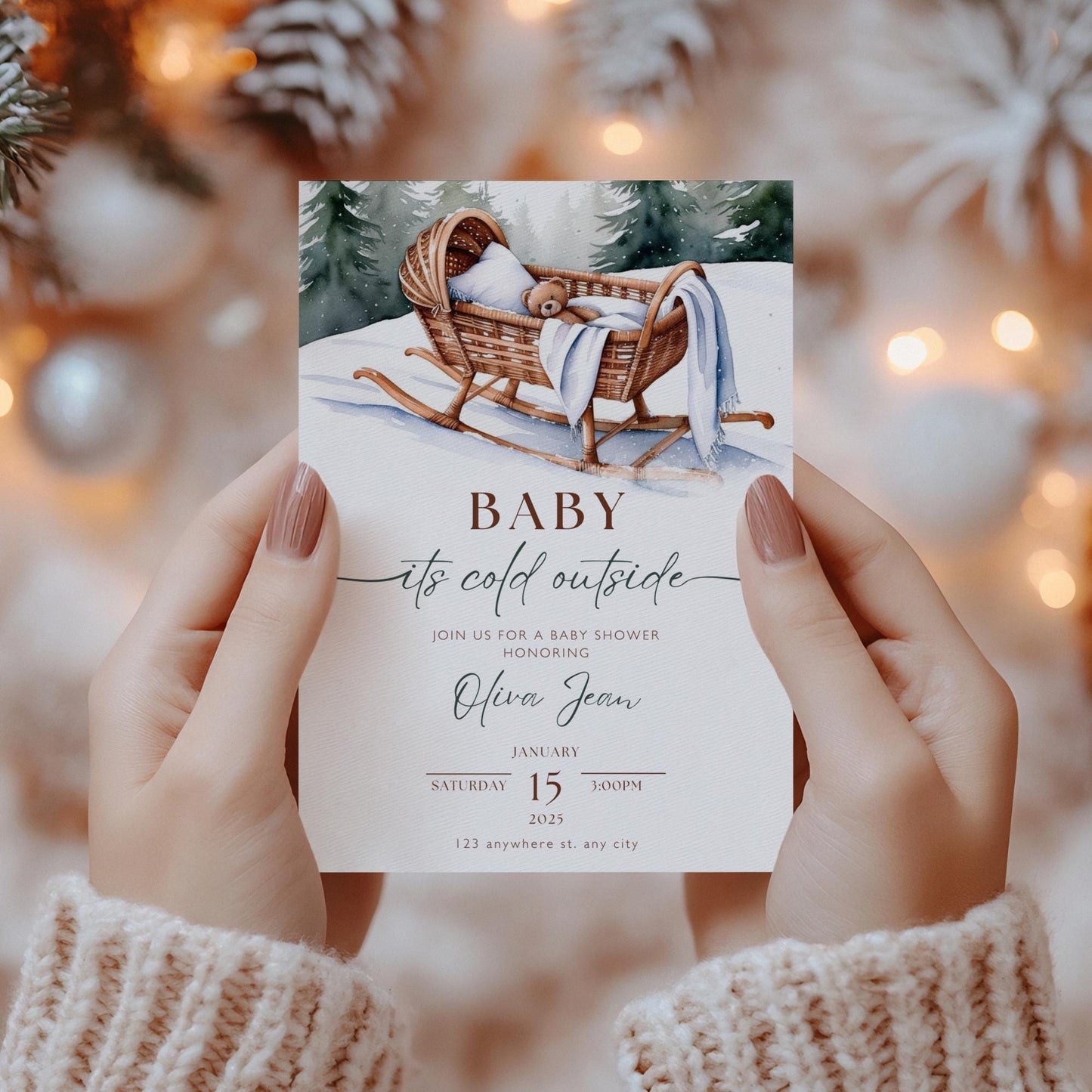 Baby Its Cold Outside Baby Shower Invitation - Winter Baby Shower - Printable Invite - Snowflake Design