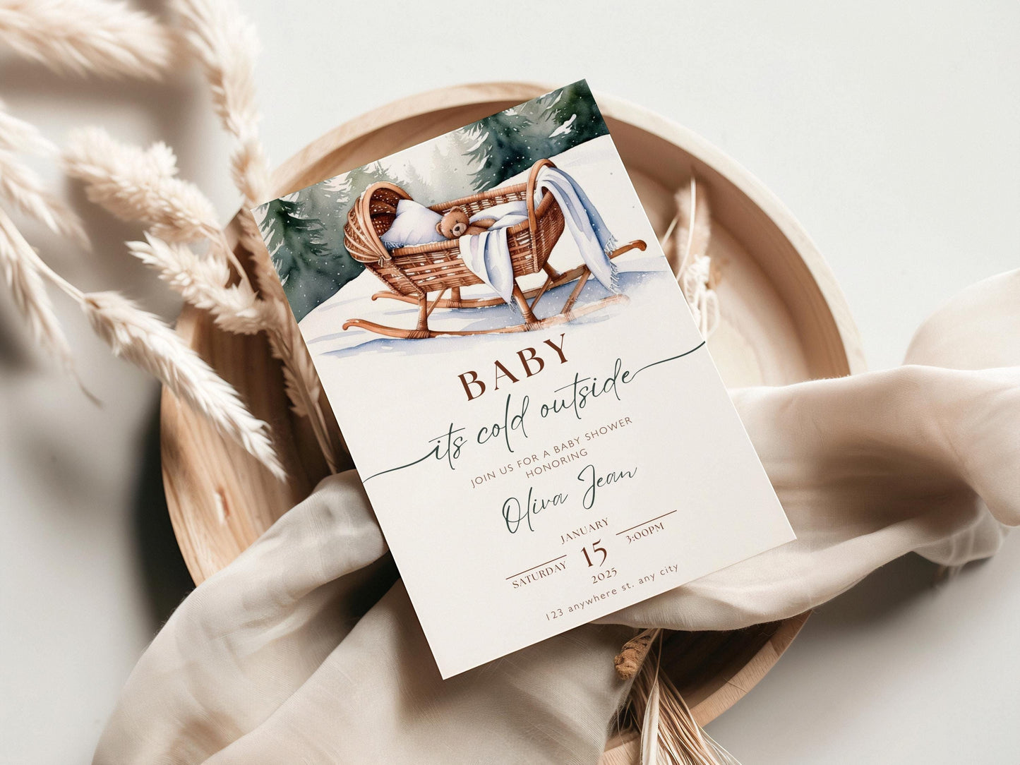 Baby its cold,its cold outside,Winter Baby shower,cold outside invite,Baby shower cold,Baby shower winter,gender neutral,baby shower invite,invitation template,trees snow baby,Winter Baby invite,Canva Template,winter wonderland