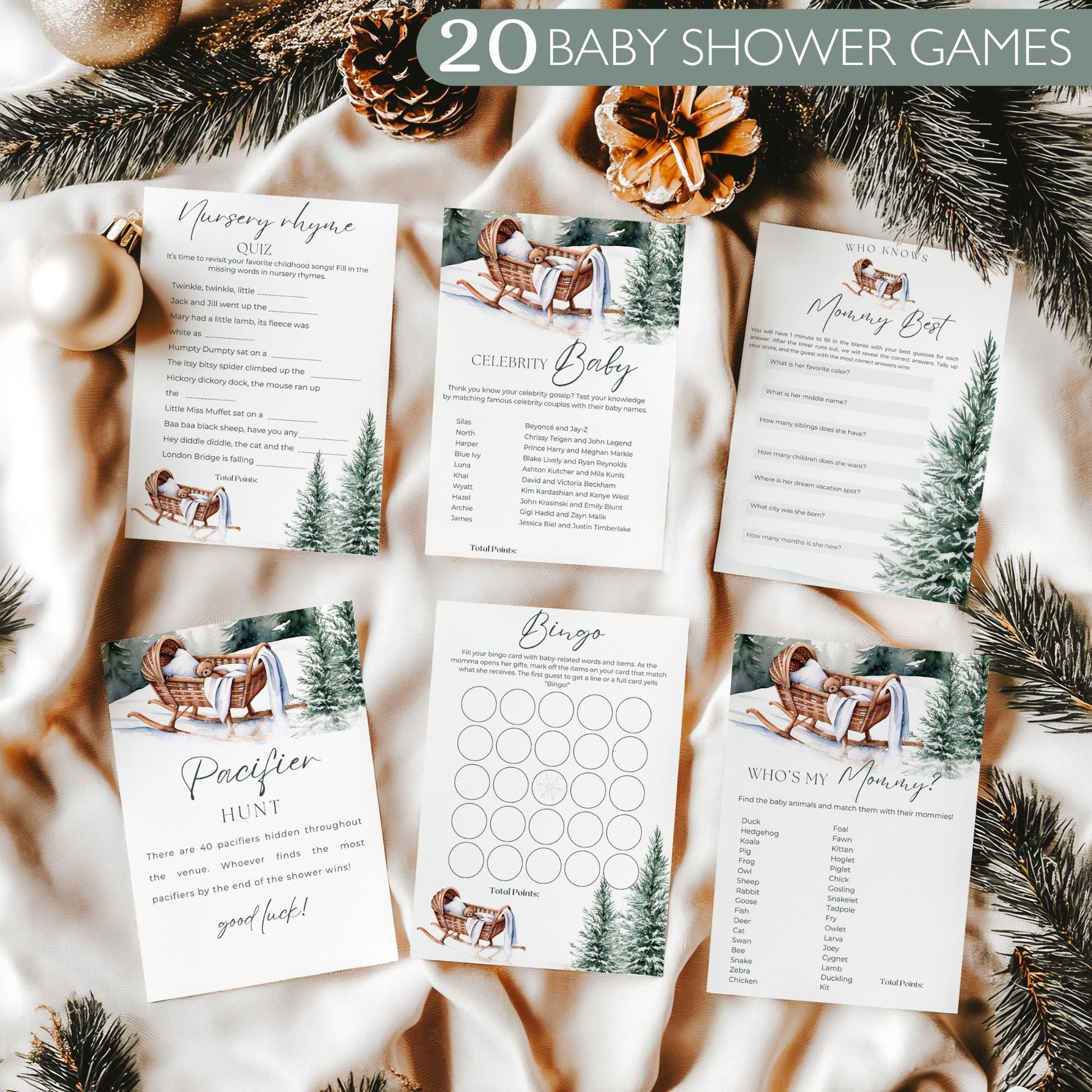 Editable Baby Shower Games Bundle - Winter Theme - Perfect for Celebrations - Instant Download