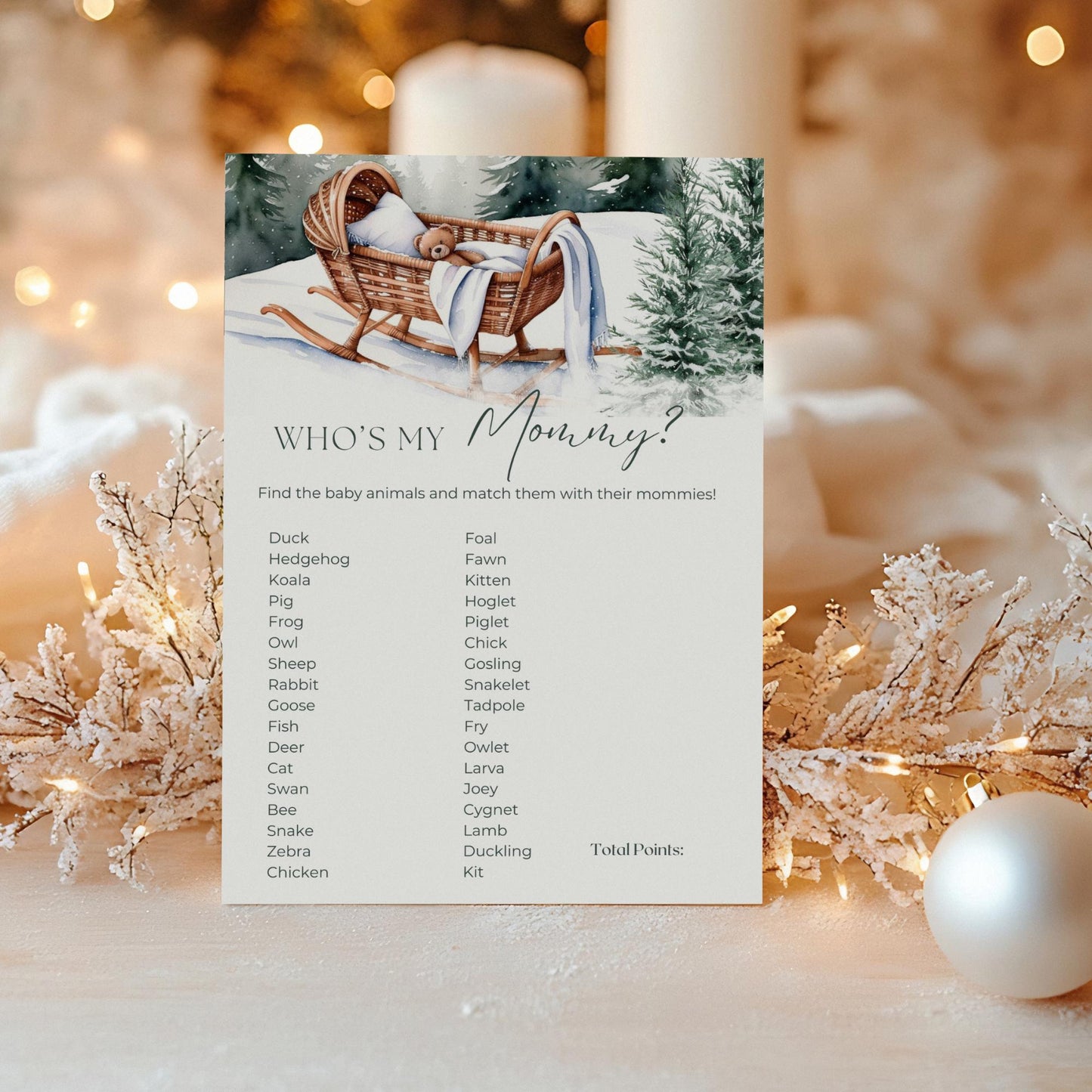 Merry Little Christmas Tree Baby Shower Game Bundle, Editable Gender Neutral Winter Wonderland Activity Pack, teddy bear