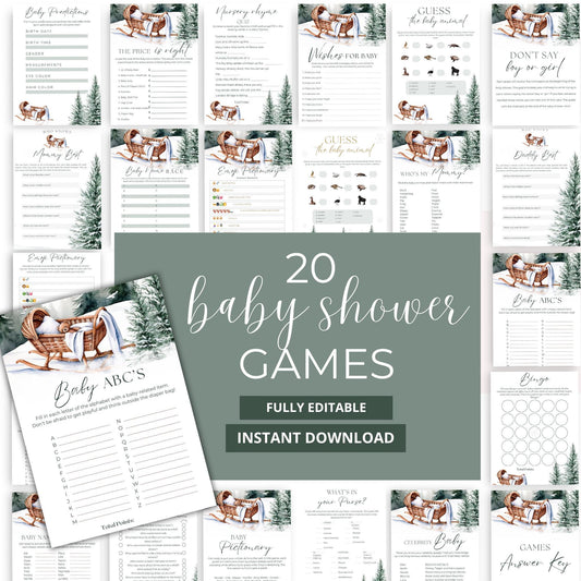 Winter Wonderland Baby Shower Game, Woodland Baby Shower Game Bundle, Printable Baby Shower Games, Winter Baby Shower Activity Bundle