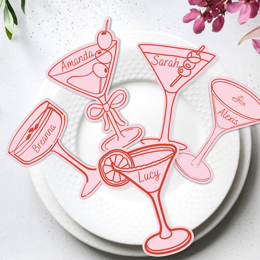 Editable Martini Glass Place Cards - Whimsical Table Name Cards for Weddings - Customizable Templates