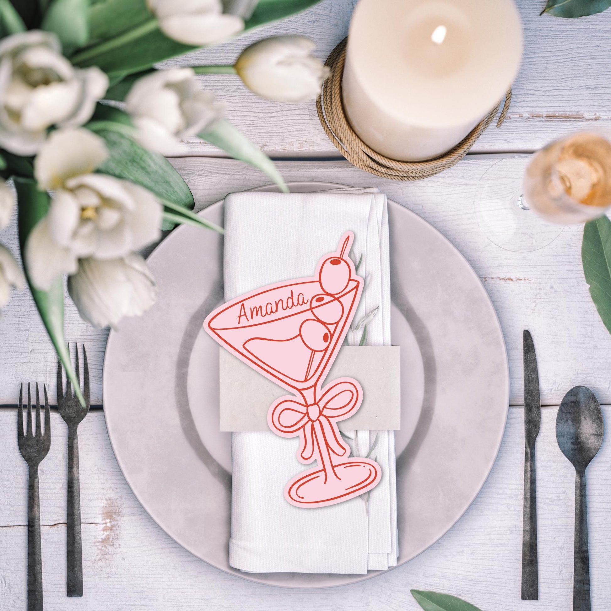 Personalized Ribbon Bow Place Cards - Espresso Martini Tags for Bachelorette Parties - Unique Wedding Decor