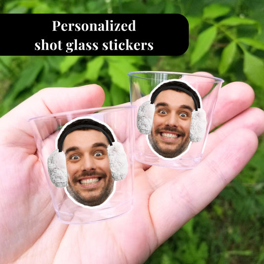 Apres Ski Bachelorette groom face shot glass stickers Snow in Love Party decor Winter Bachelorette Theme Apres Ski Bride Winter Engagement
