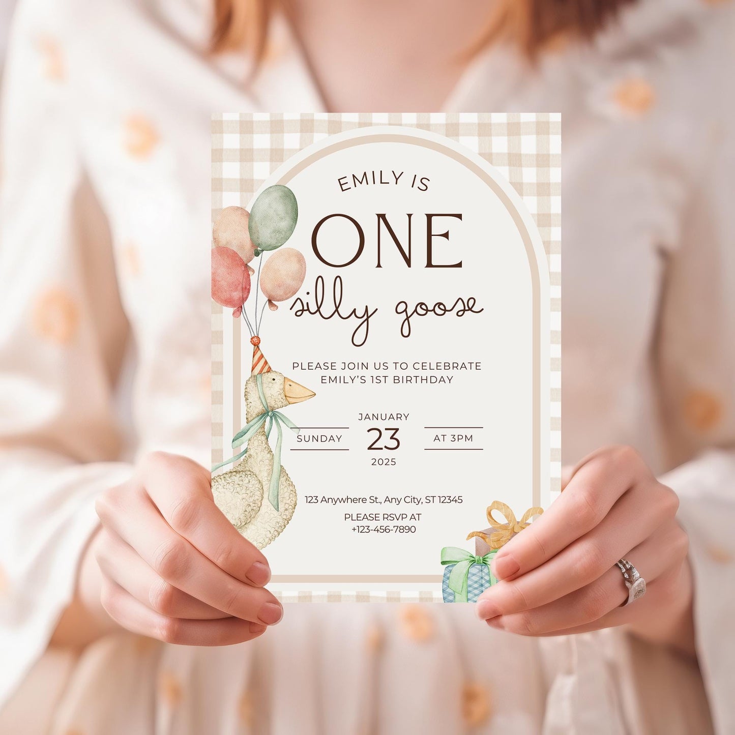 One Silly Goose First Birthday Invitation, Silly Goose Invite Digital First Birthday Invitation, Gender Neutral 1st Birthday, Vintage, Retro