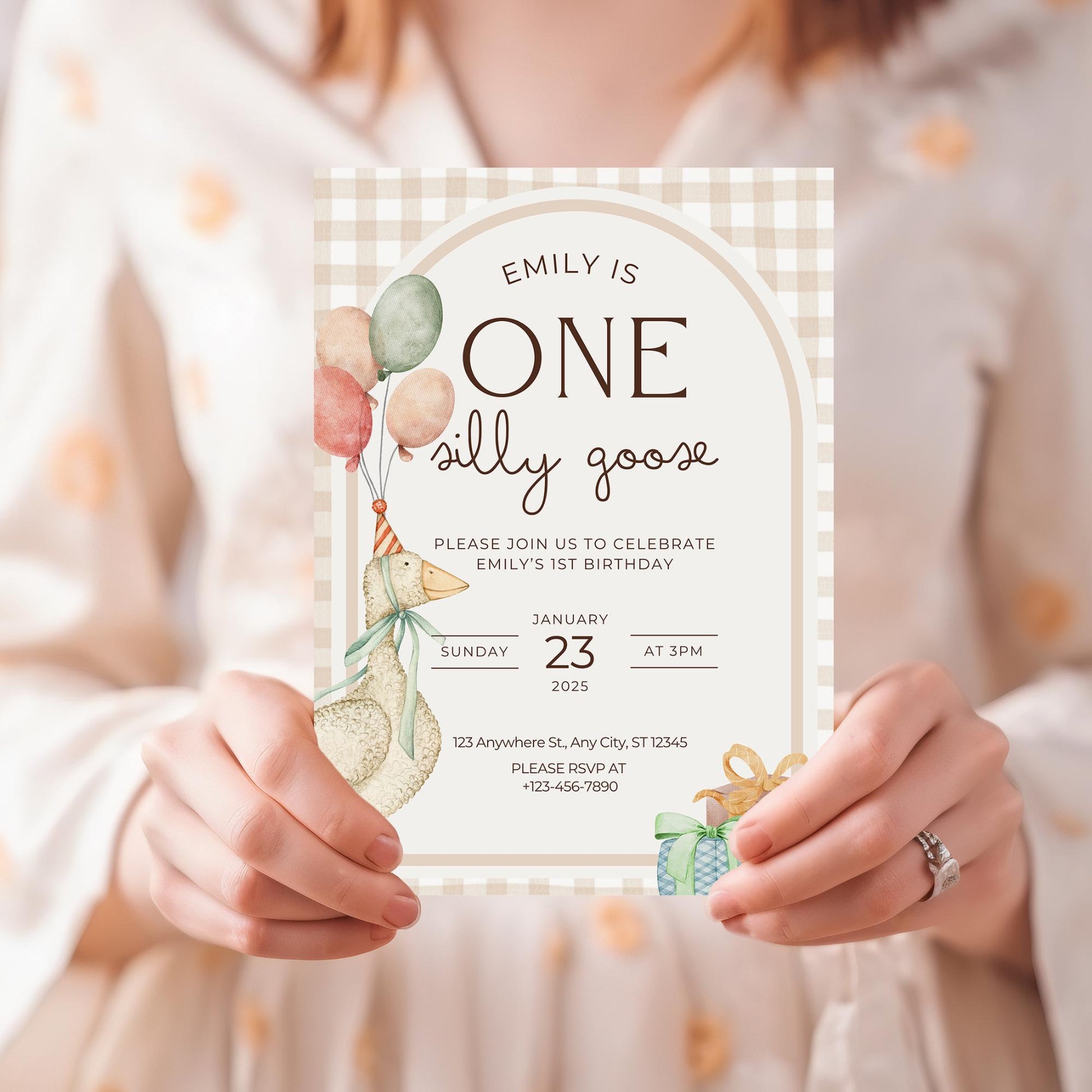One Silly Goose First Birthday Invitation, Silly Goose Invite Digital First Birthday Invitation, Gender Neutral 1st Birthday, Vintage, Retro