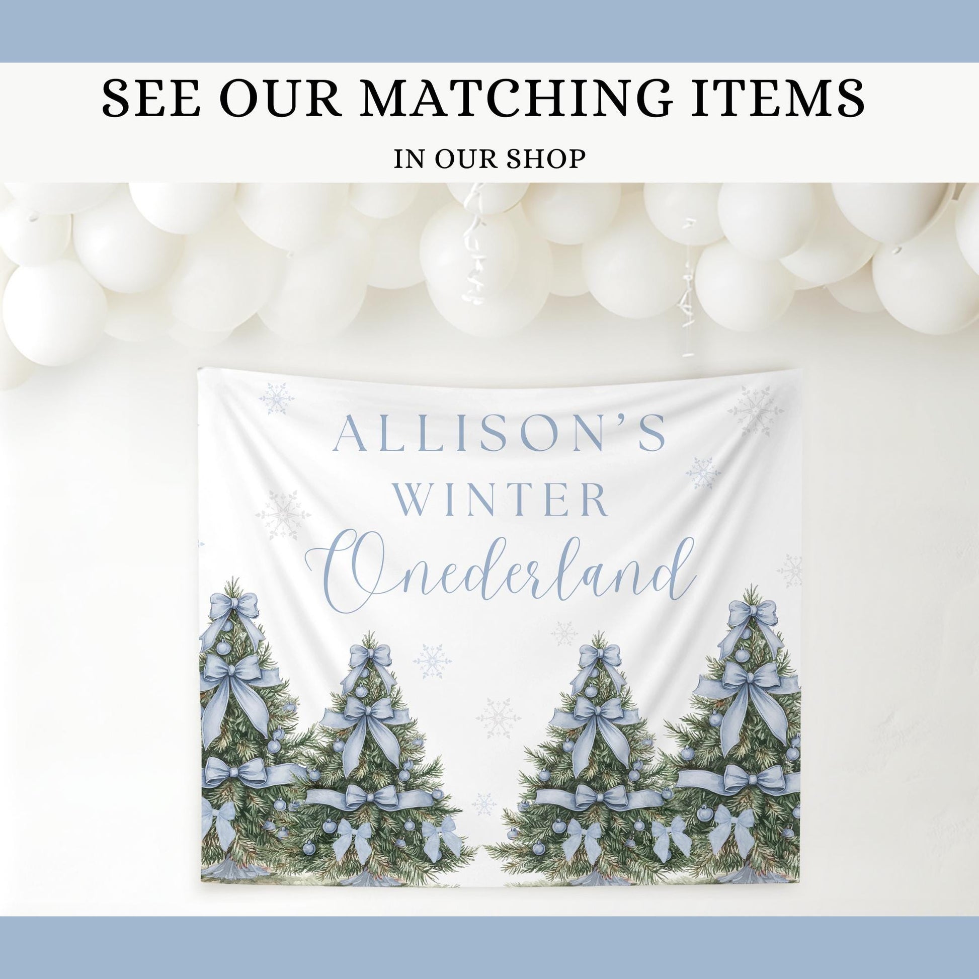 Winter Onederland Blue Bow First Birthday BUNDLE Editable Templates Girl Snowflake 1st Birthday Blue Silver Winter Wonderland 1st Christmas