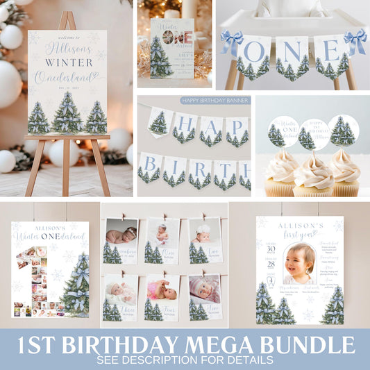 Winter ONEderland Birthday Bundle - Editable Templates - First Birthday Decorations - Snowflake Theme