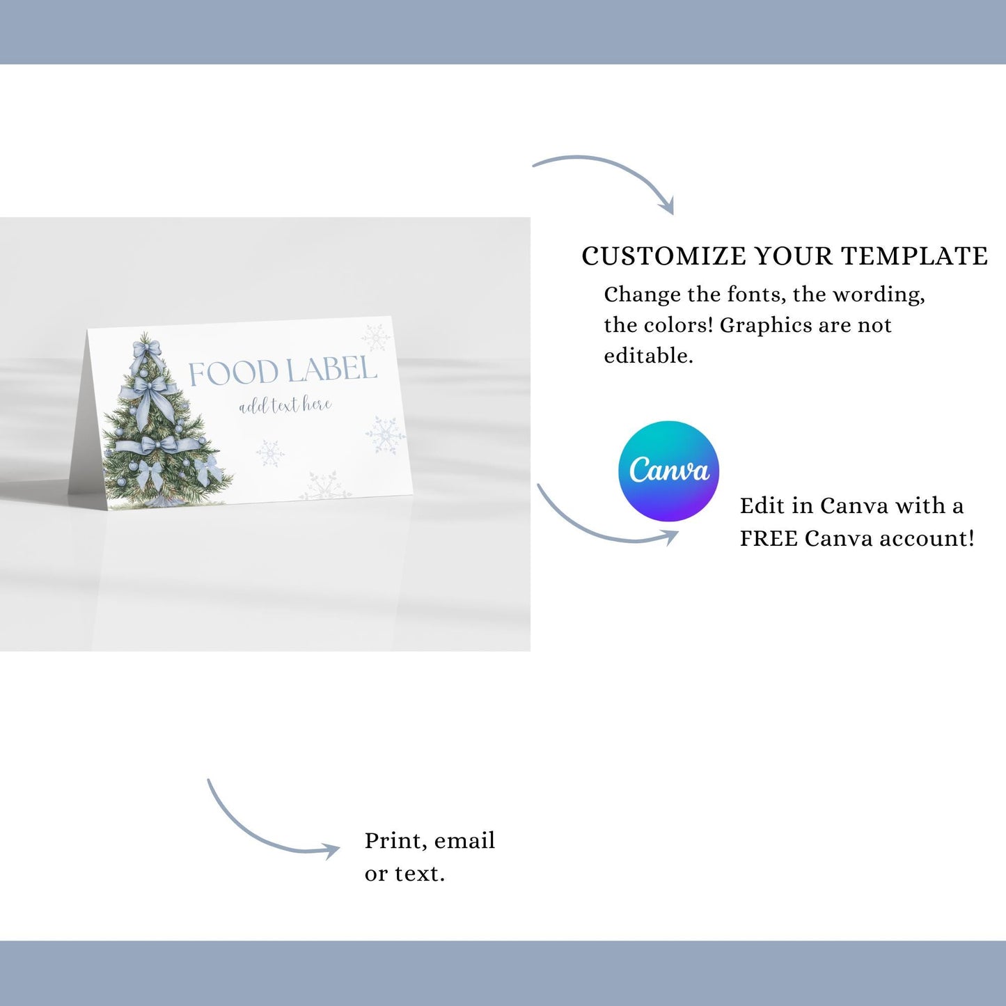 Winter ONEderland Food Label Winter Wonderland Label Printable Holiday Table Sign Snowflake Birthday Tent card Blue Bow Baby Shower