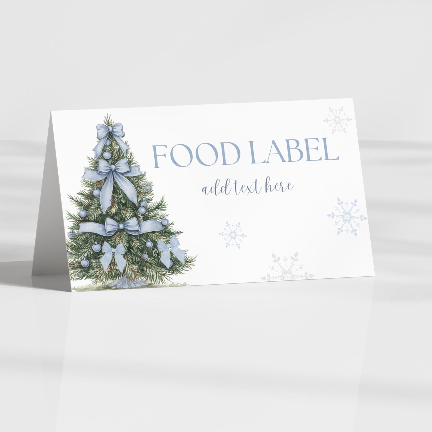 Winter ONEderland Food Label Winter Wonderland Label Printable Holiday Table Sign Snowflake Birthday Tent card Blue Bow Baby Shower