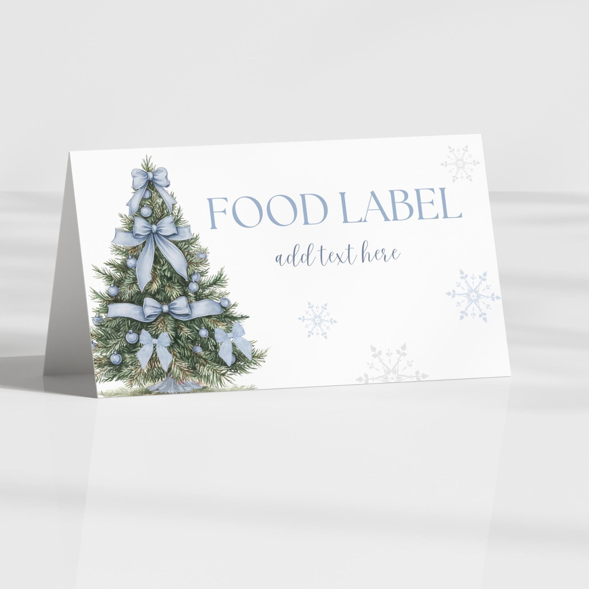 Winter ONEderland Food Label Winter Wonderland Label Printable Holiday Table Sign Snowflake Birthday Tent card Blue Bow Baby Shower