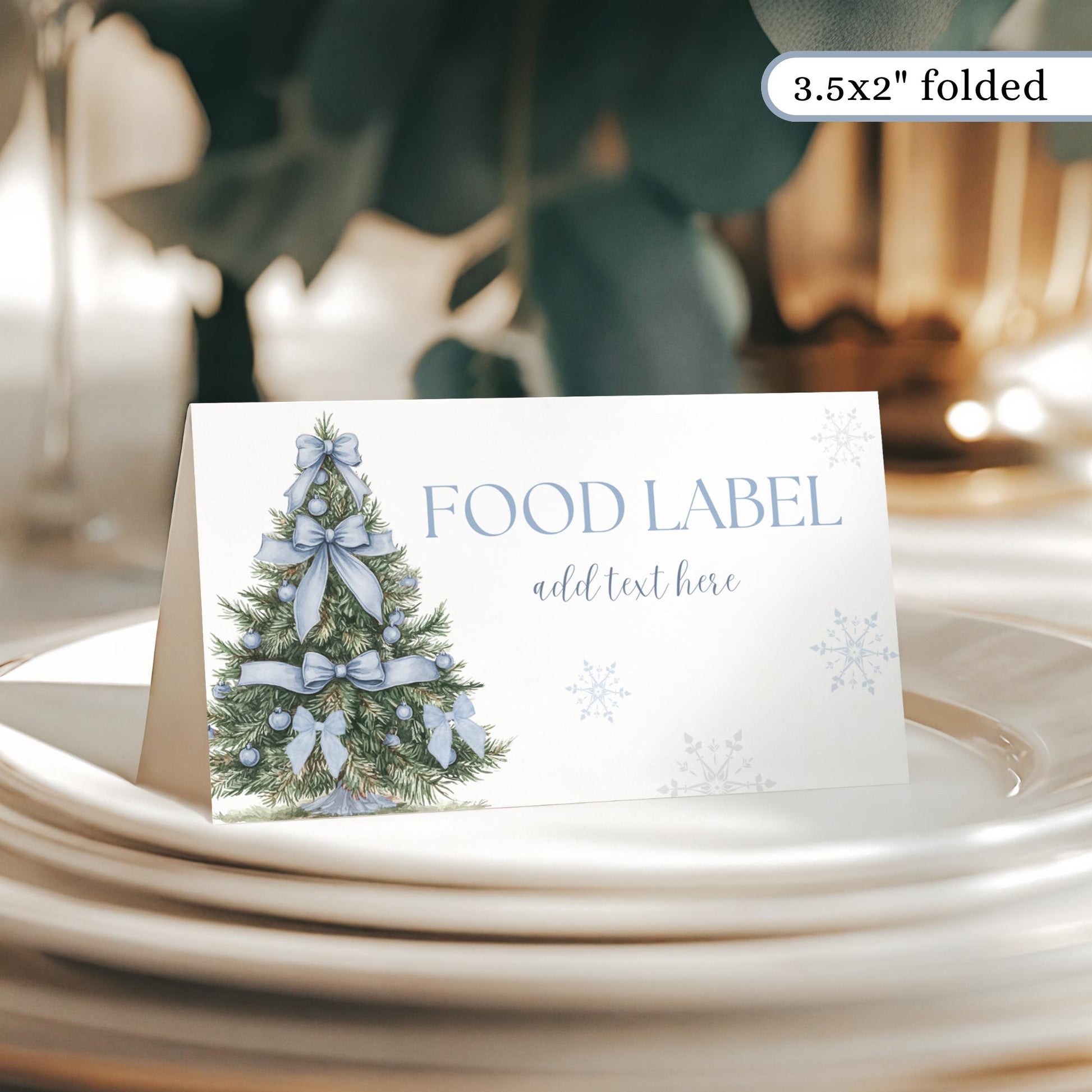 Winter ONEderland Food Label Winter Wonderland Label Printable Holiday Table Sign Snowflake Birthday Tent card Blue Bow Baby Shower