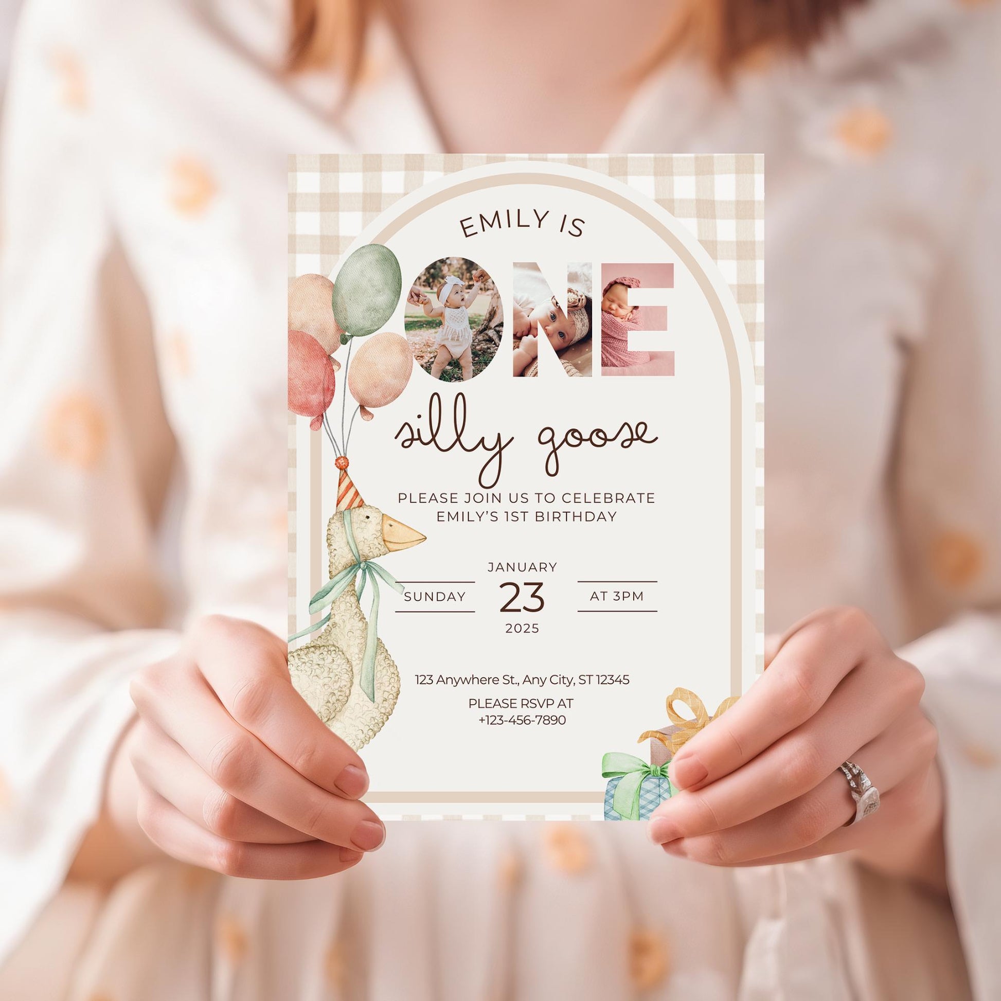 Silly Goose Birthday Invitation - First Birthday Party Invite - Instant Download - Editable Template