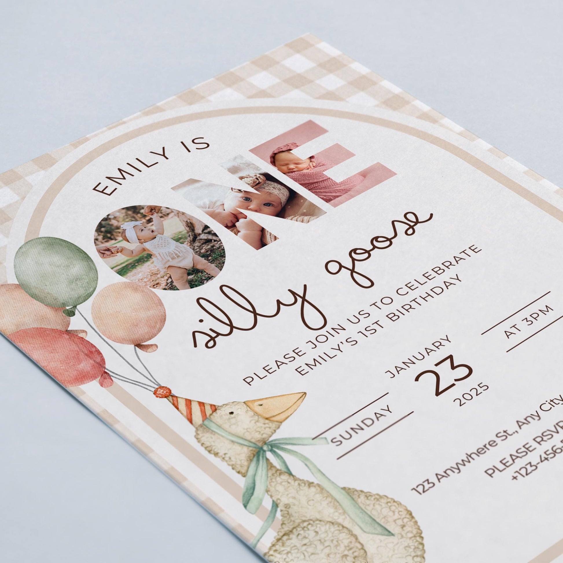One Silly Goose Birthday Invitation - Editable First Birthday Invite - Digital Download - Cute Goose Theme