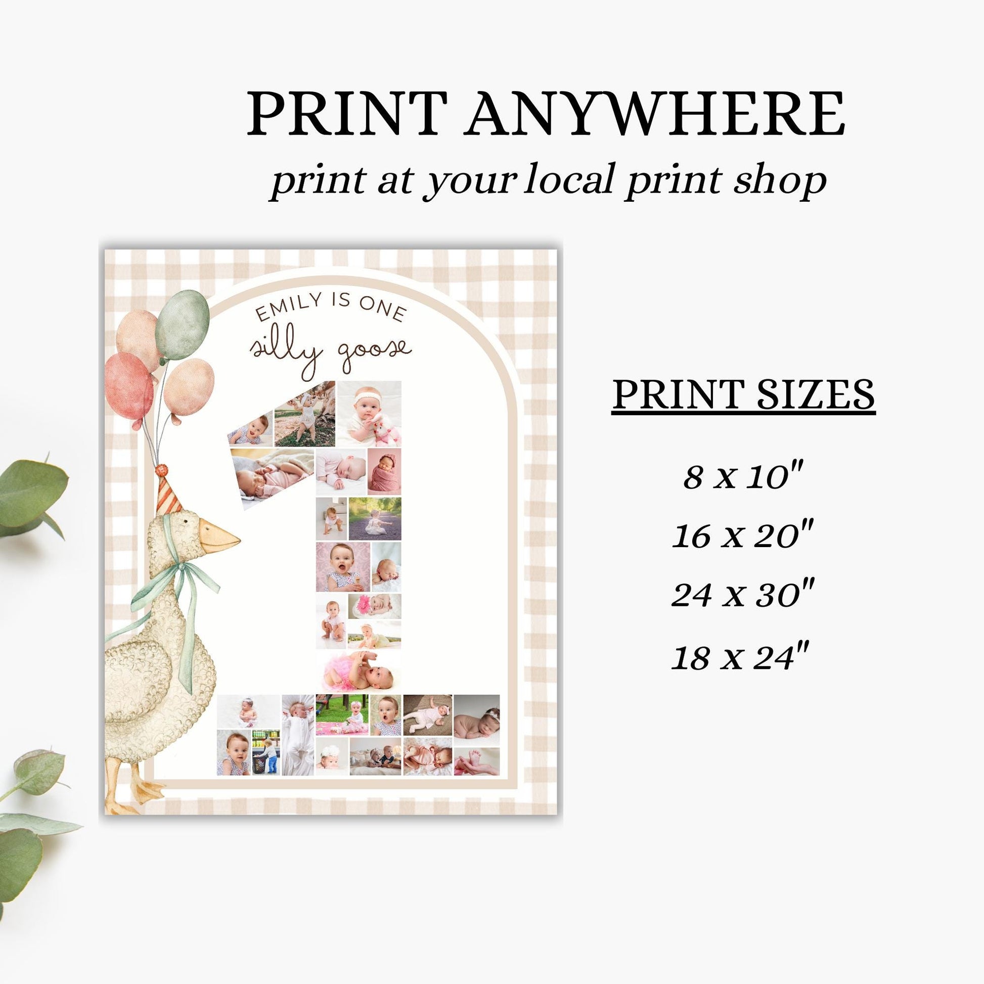 One Silly Goose Birthday Invitation Template | Editable Boy 1st Birthday Green Printable Invite | Goose First Birthday