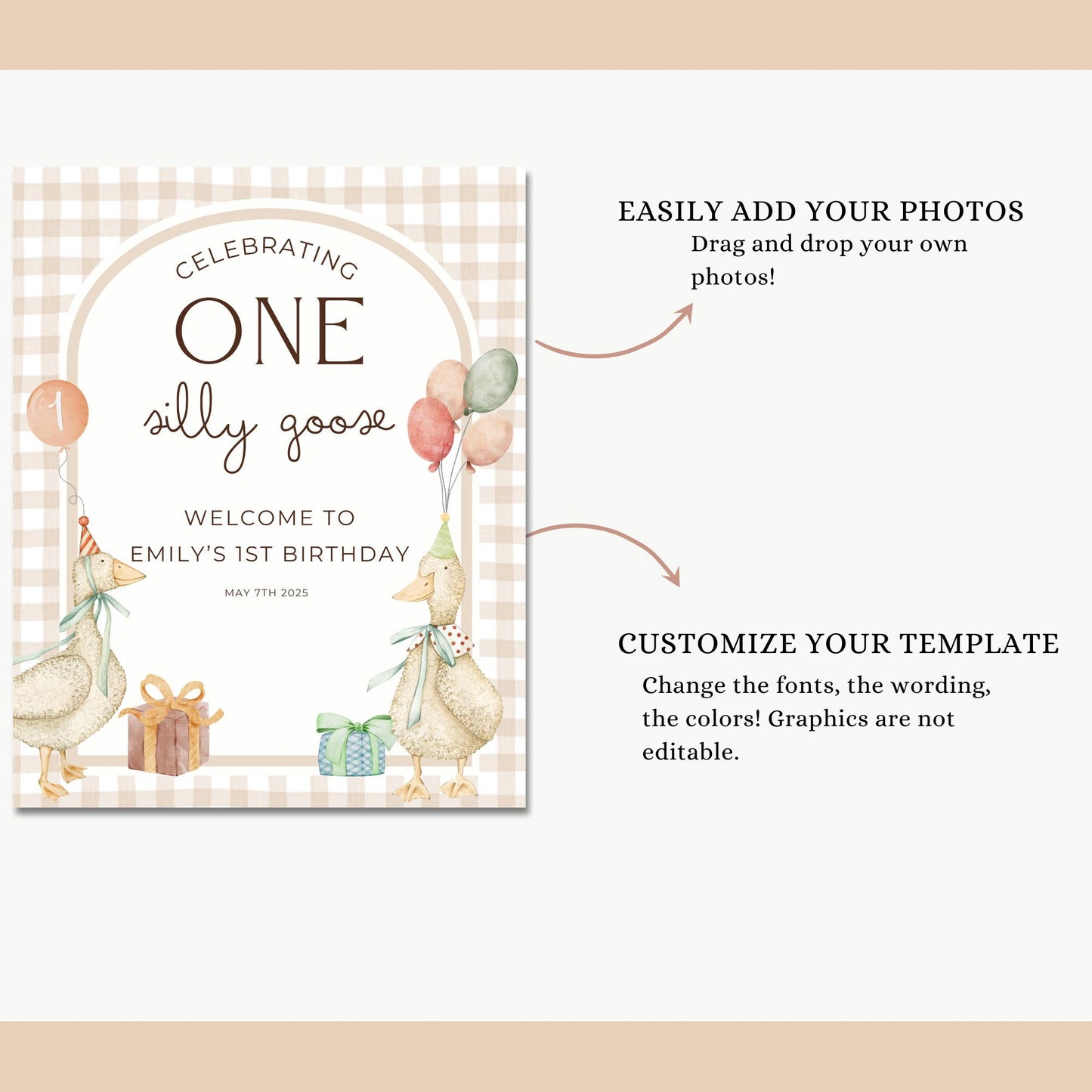 Goose Sign Template, Editable, Silly Goose Birthday, Welcome Sign, Farm