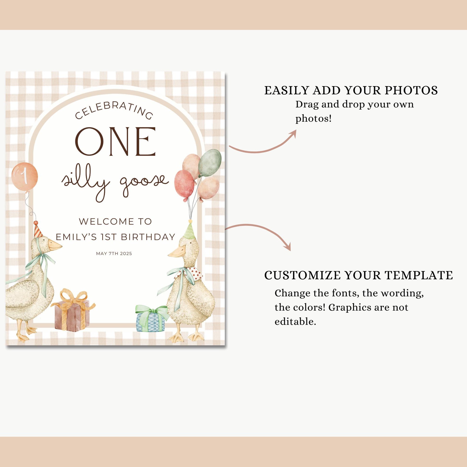 Goose Sign Template, Editable, Silly Goose Birthday, Welcome Sign, Farm