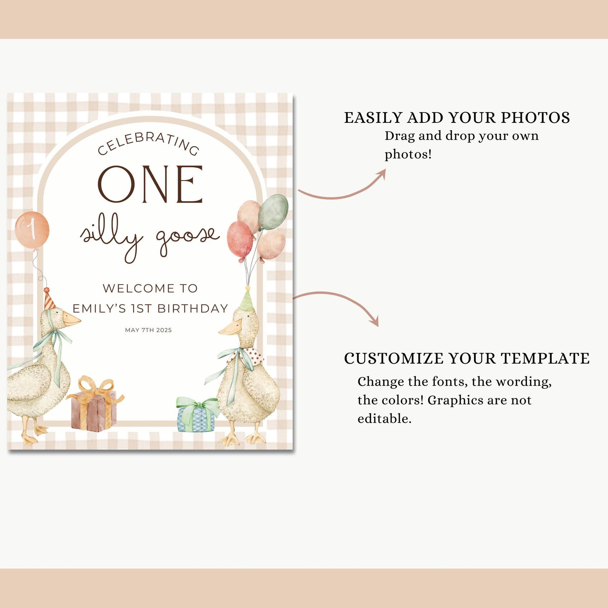 Goose Sign Template, Editable, Silly Goose Birthday, Welcome Sign, Farm