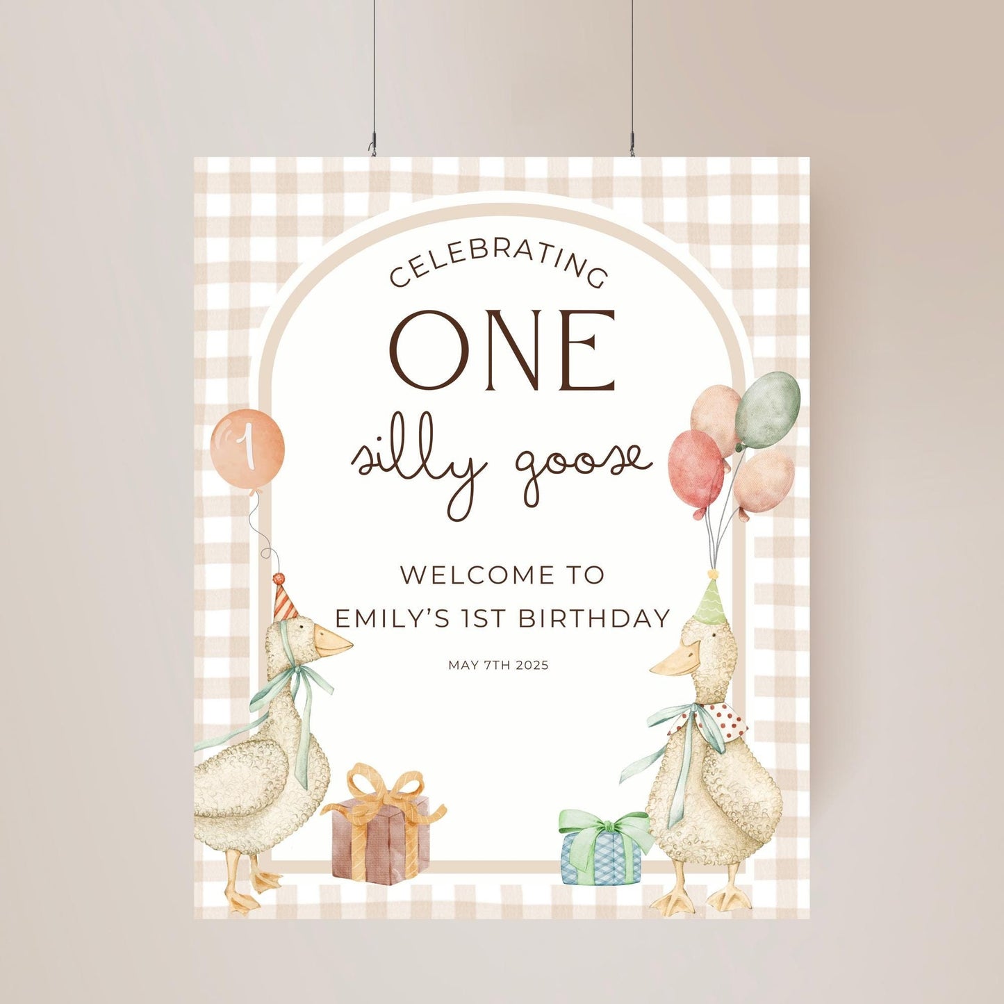 One Silly Goose Birthday Welcome Sign Editable Silly Goose Party Welcome Poster Gender Neutral 1st Birthday Decor Silly Goose Theme Bday